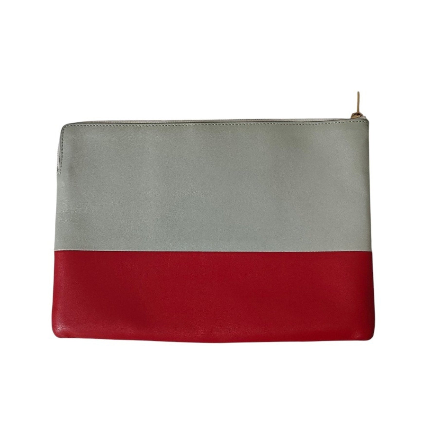 CELINE Phoebe Period Two-Tone Leather Clutch Bag, Gray and Red