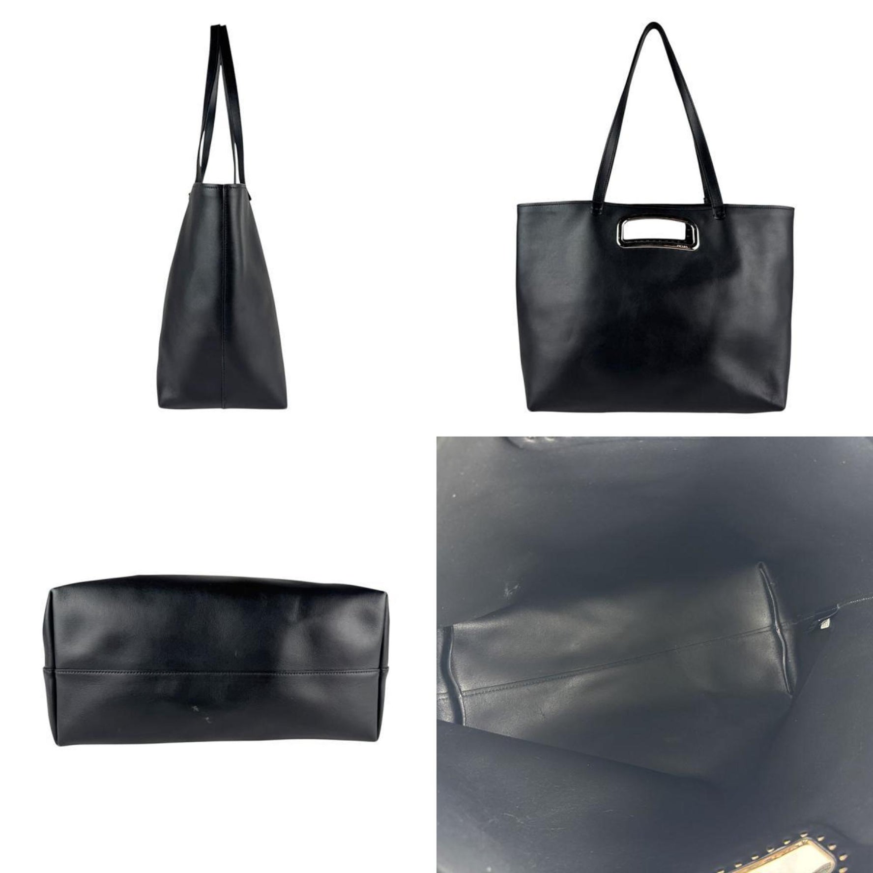 Prada Shoulder Bag Tote Handbag Leather Silver