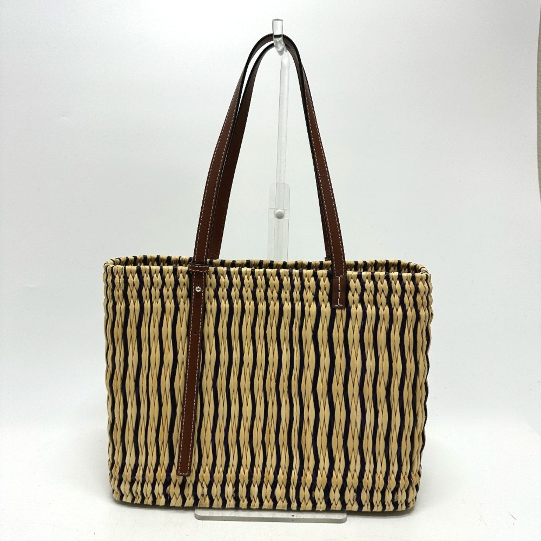 LOEWE Square Anagram Straw Bag, Basket Tote Straw/Leather