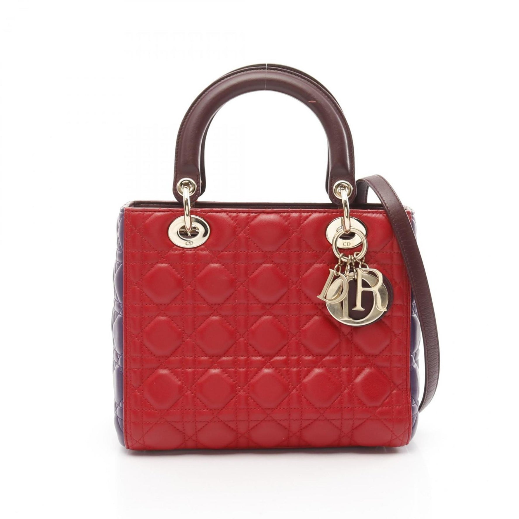 Christian Dior Dior LADY DIOR Lady Cannage Handbag Bag Leather Women's Red Purple Bordeaux