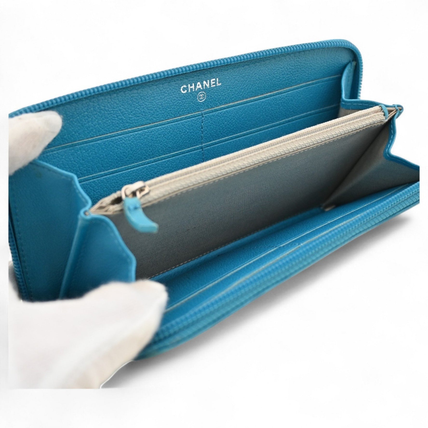 Chanel long wallet with Coco mark, and silver