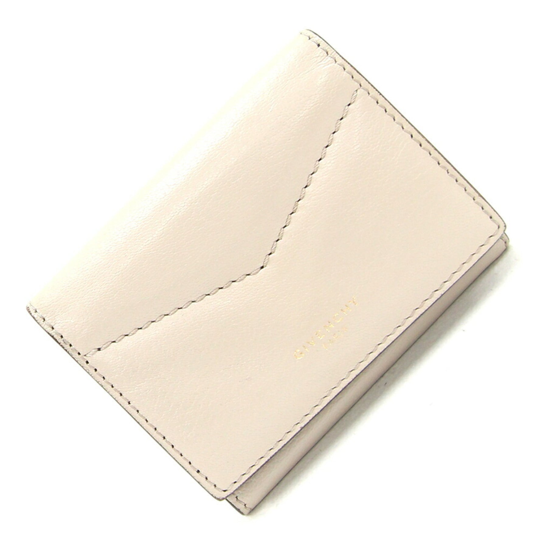 Givenchy Tri-fold Wallet Edge Beige Black Leather Compact Bicolor