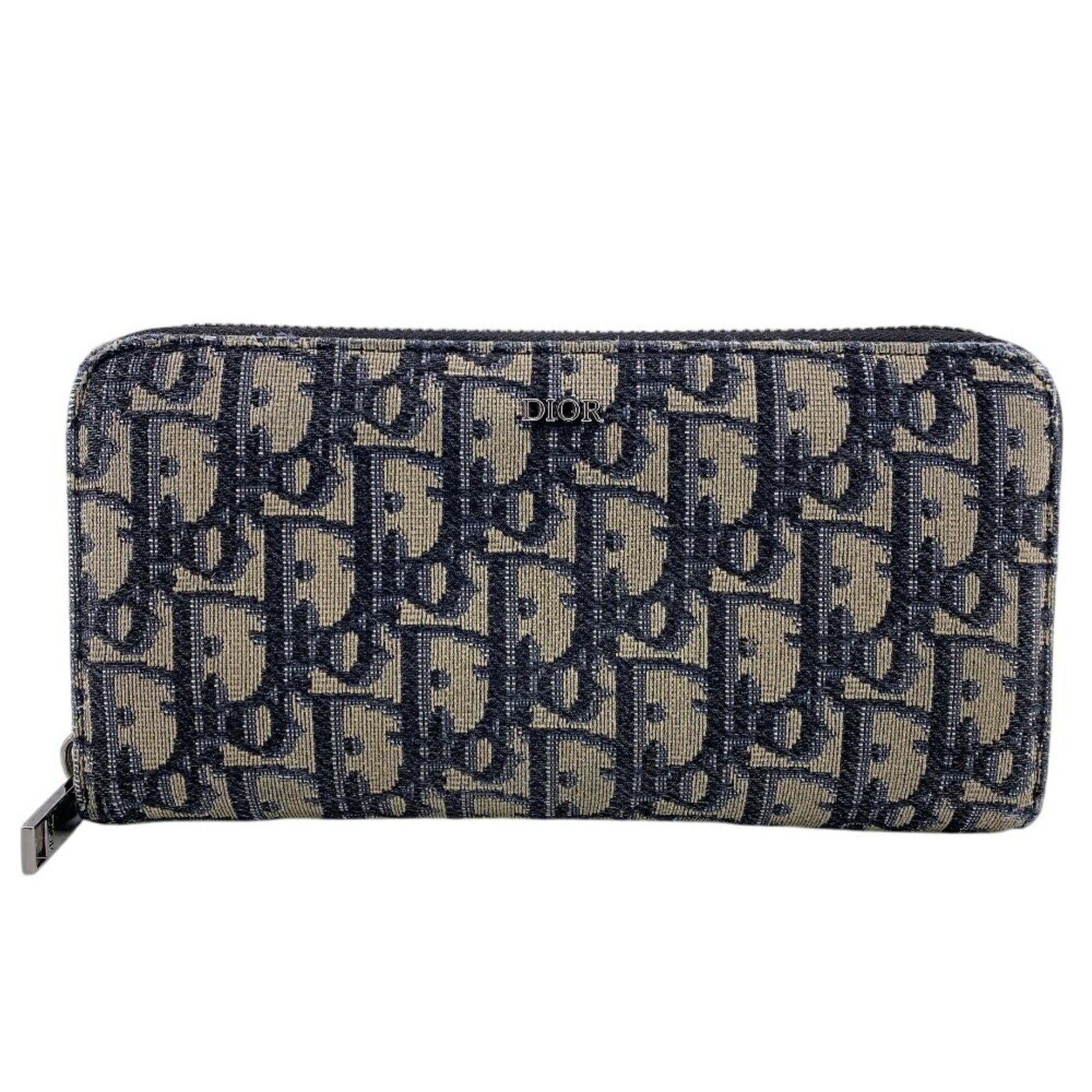 Christian Dior Round Trotter Long Wallet, Navy, Unisex