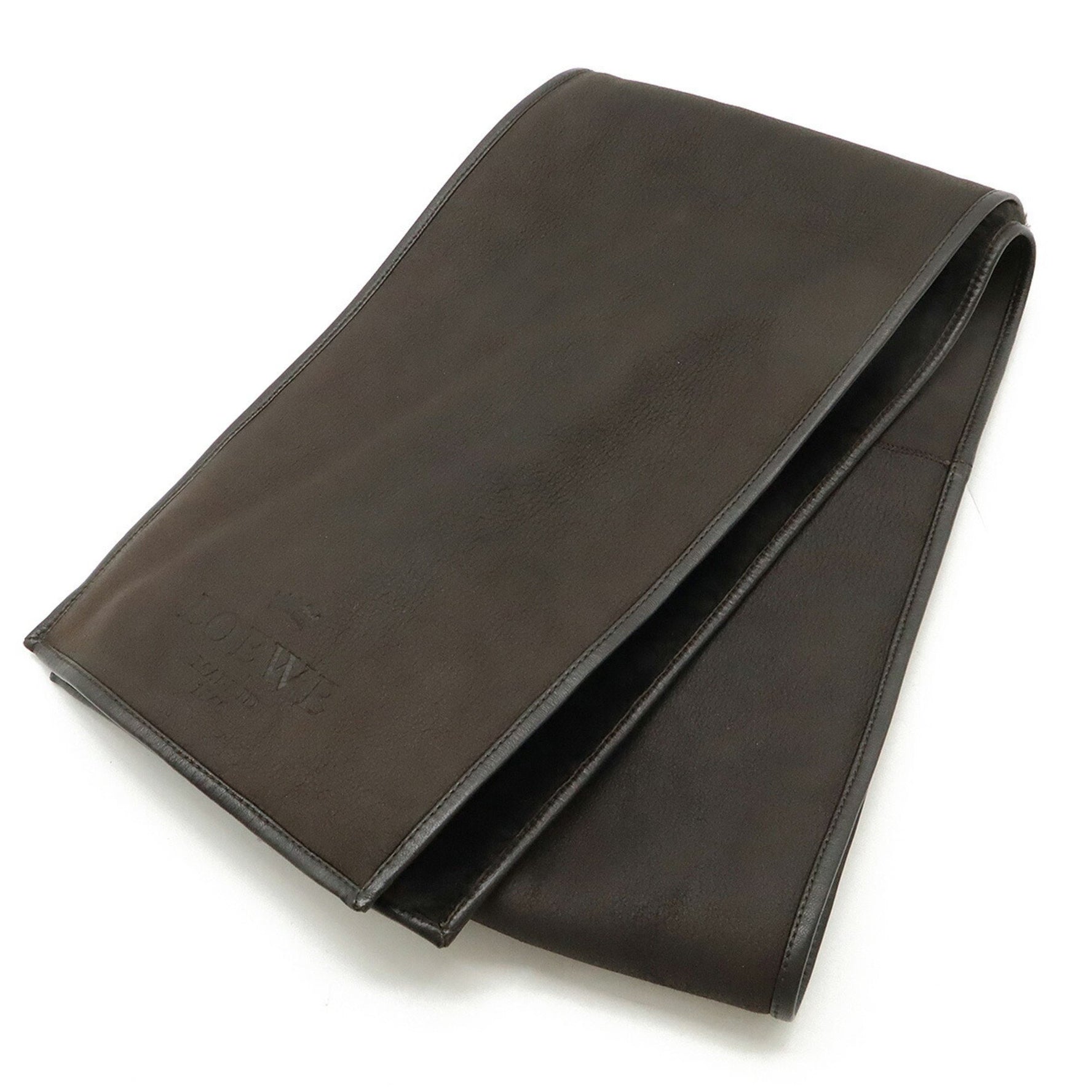 LOEWE Leather Scarf Tippet Lamb Mouton Sheepskin Dark Brown