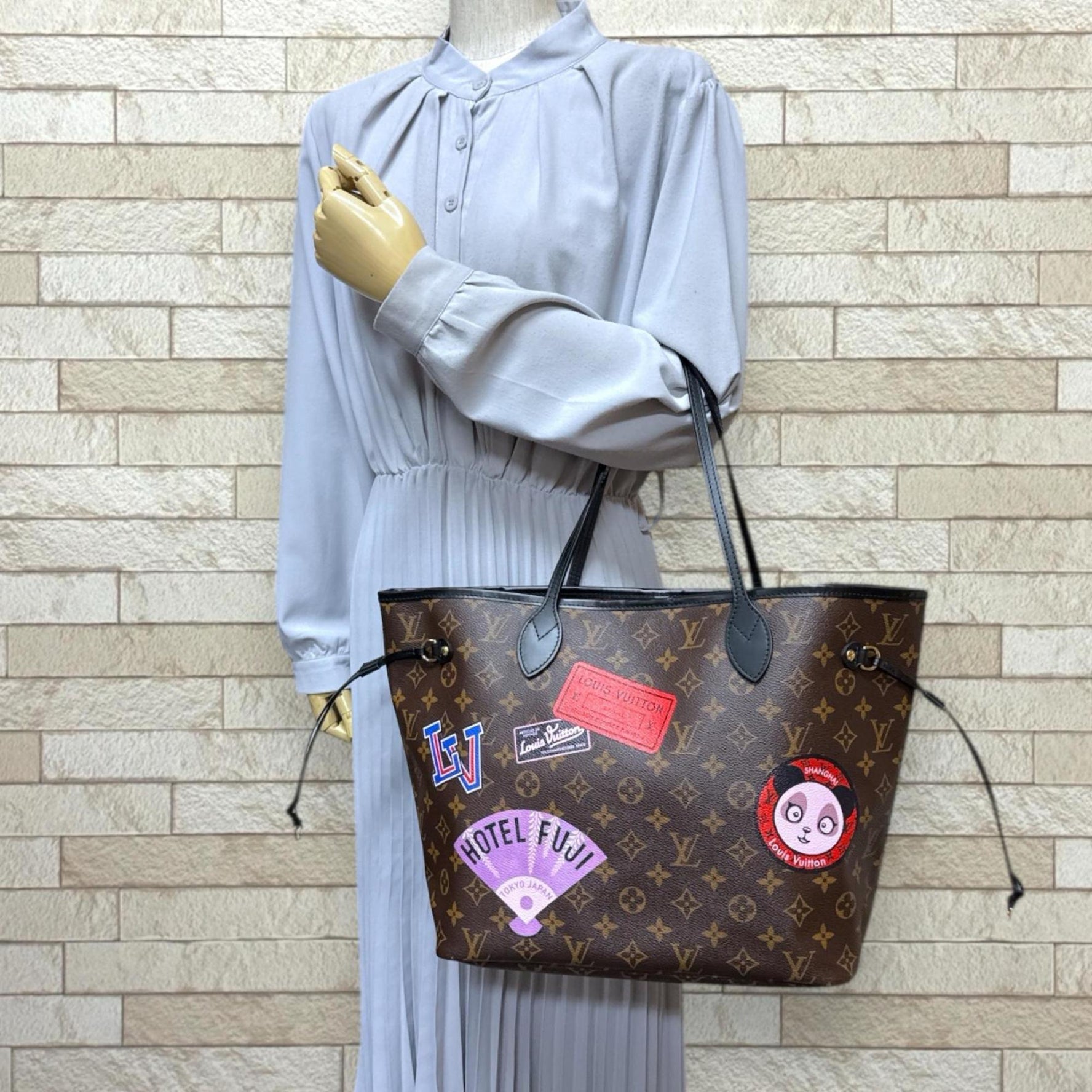 Louis Vuitton Neverfull MM My LV World Tour Monogram Tote Bag Canvas Brown LOUIS VUITTON