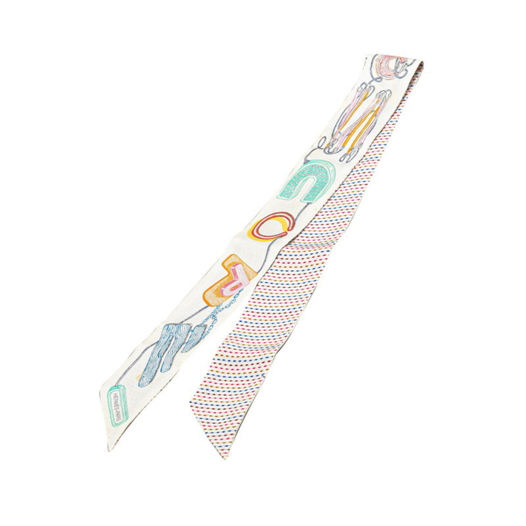 Hermes Twilly Chevaloscope Neon Scarf Muffler White Multicolor Silk