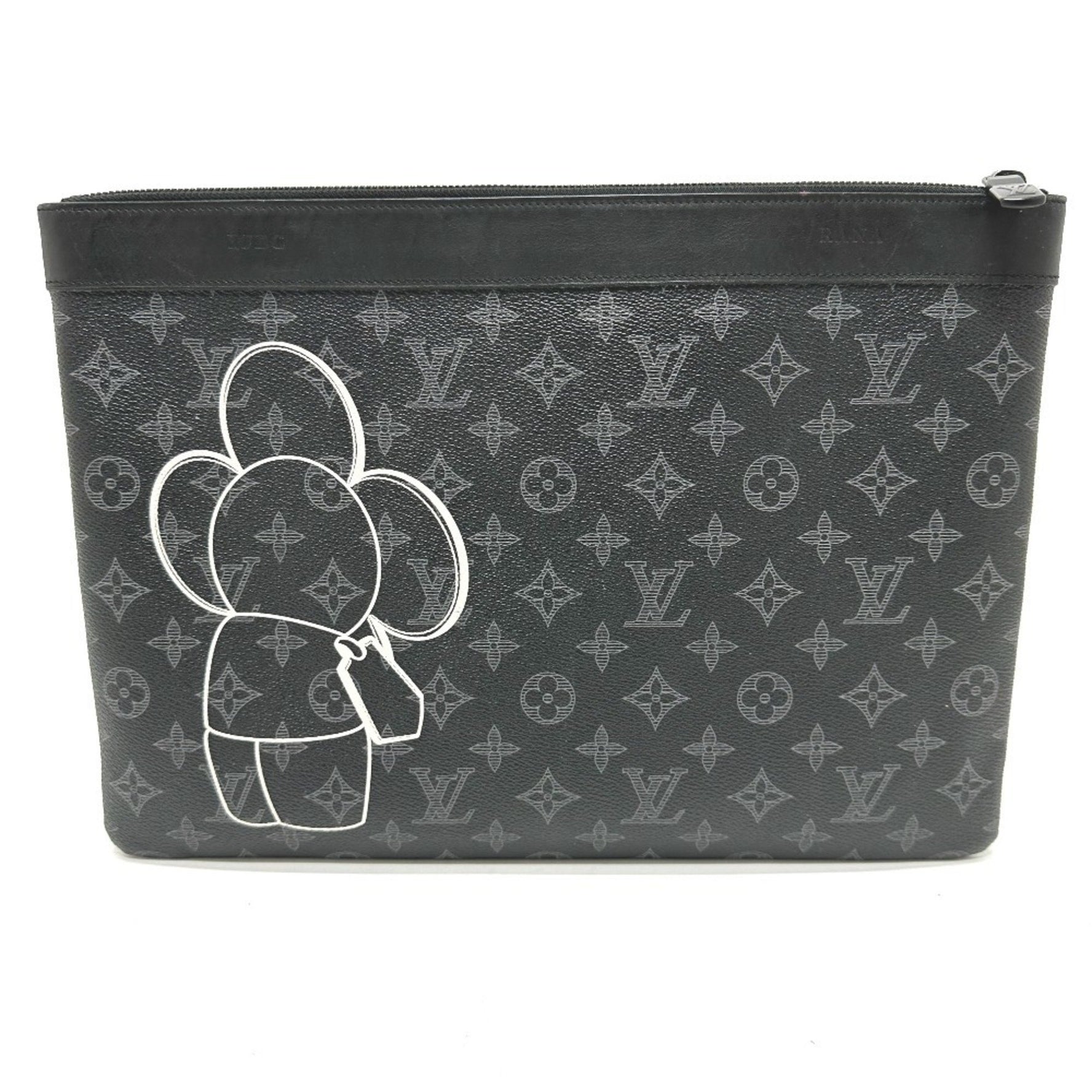 LOUIS VUITTON M52904 Monogram Eclipse Pochette Apollo Vivienne Clutch Bag in Canvas, Men's, Black
