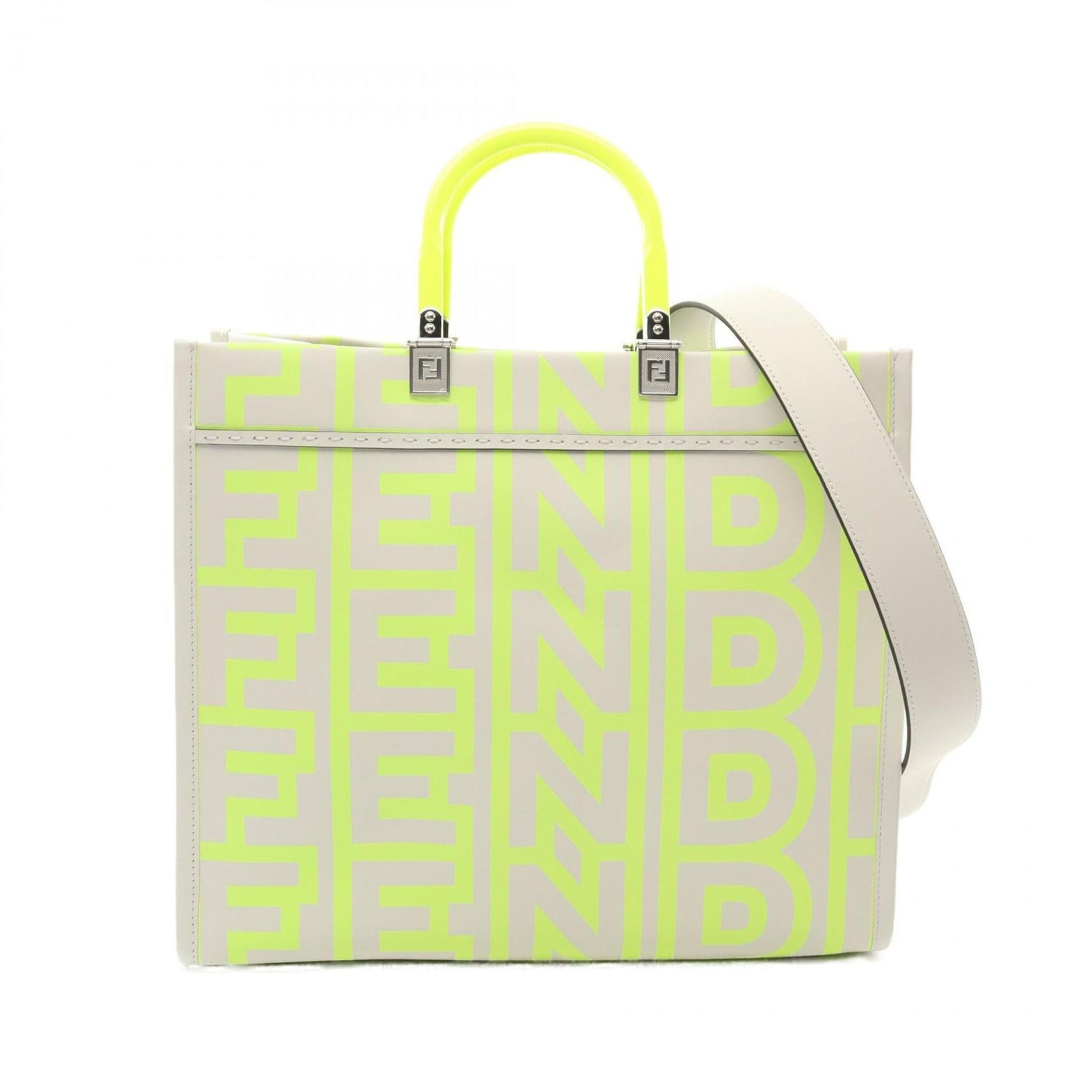 FENDI Marc Jacobs SUNSHINE MEDIUM Tote Bag, Leather, Gray and Green, Small
