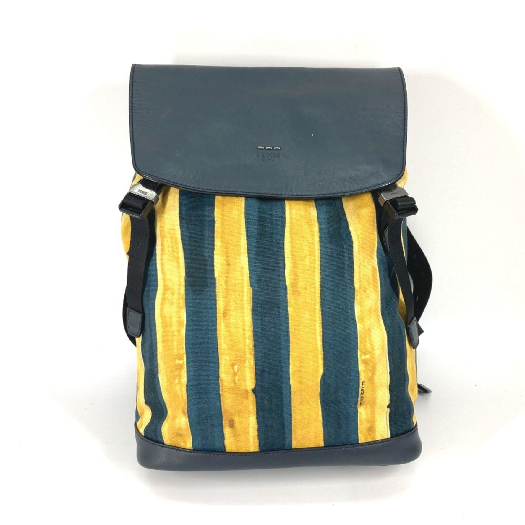 FENDI Optical Stripe Backpack in Canvas/Leather, Men's, Yellow