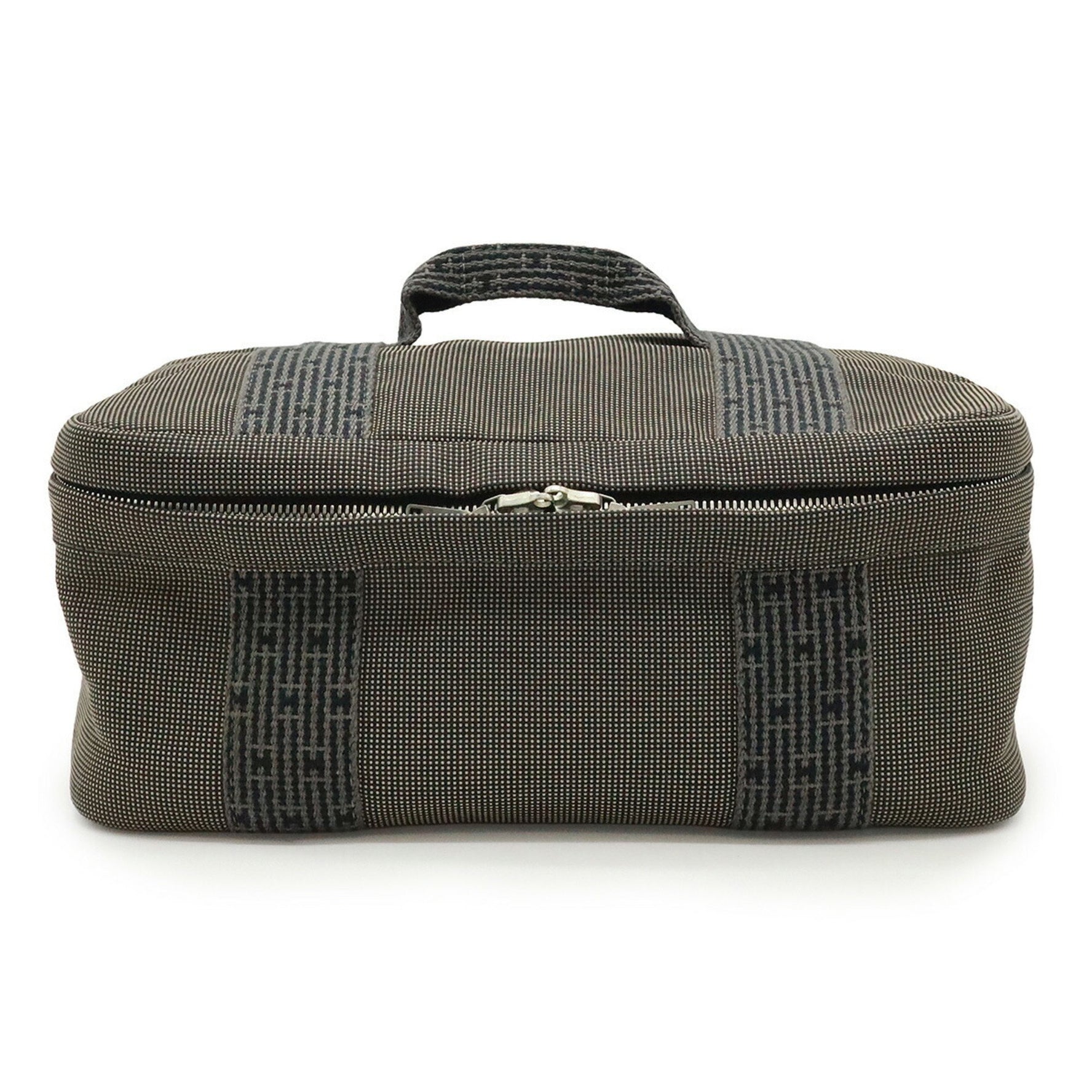 HERMES Air Line Vanity Bag Handbag Canvas Gray Black