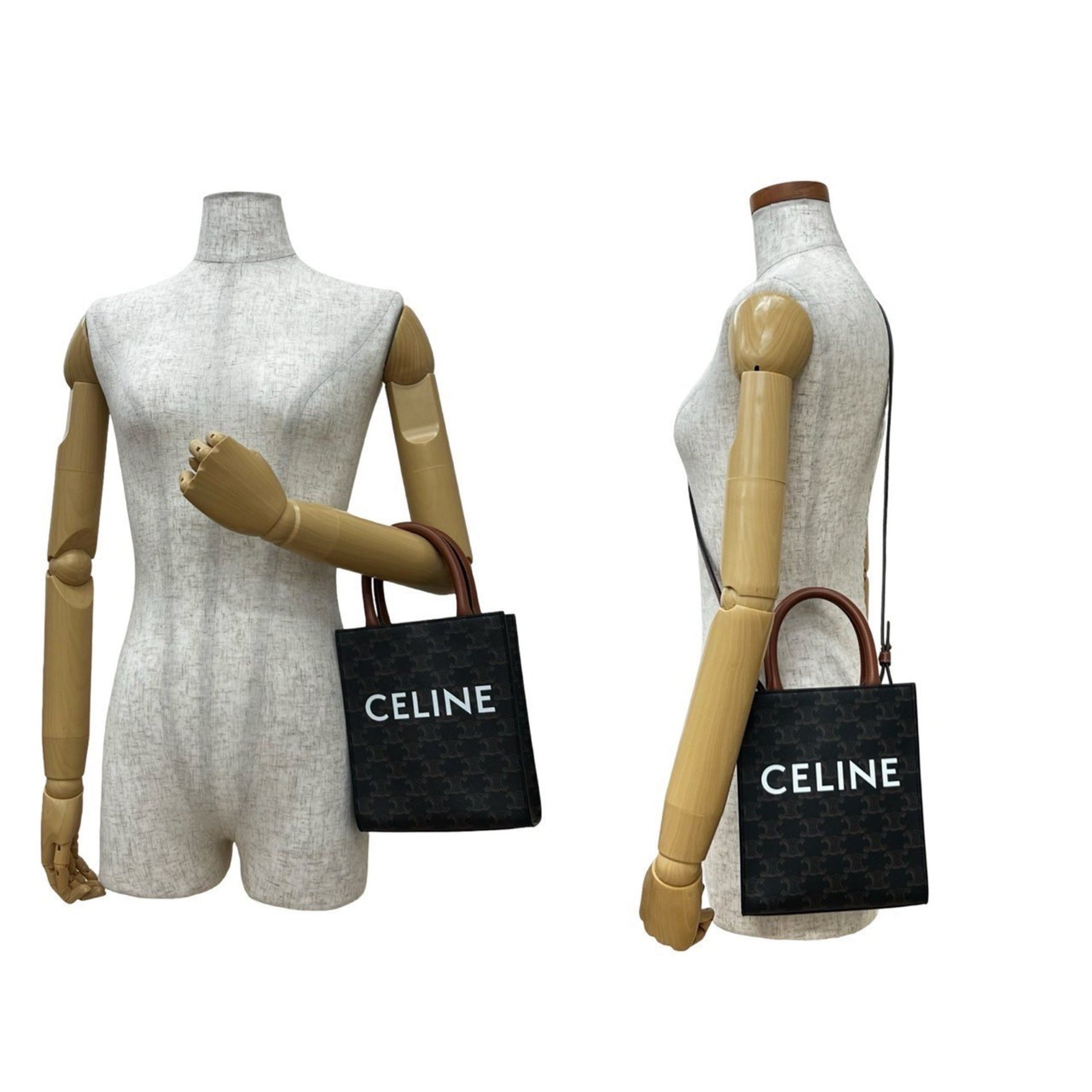 CELINE Vertical Cabas Leather Handbag, Mini Tote Bag, Shoulder Brown/Black