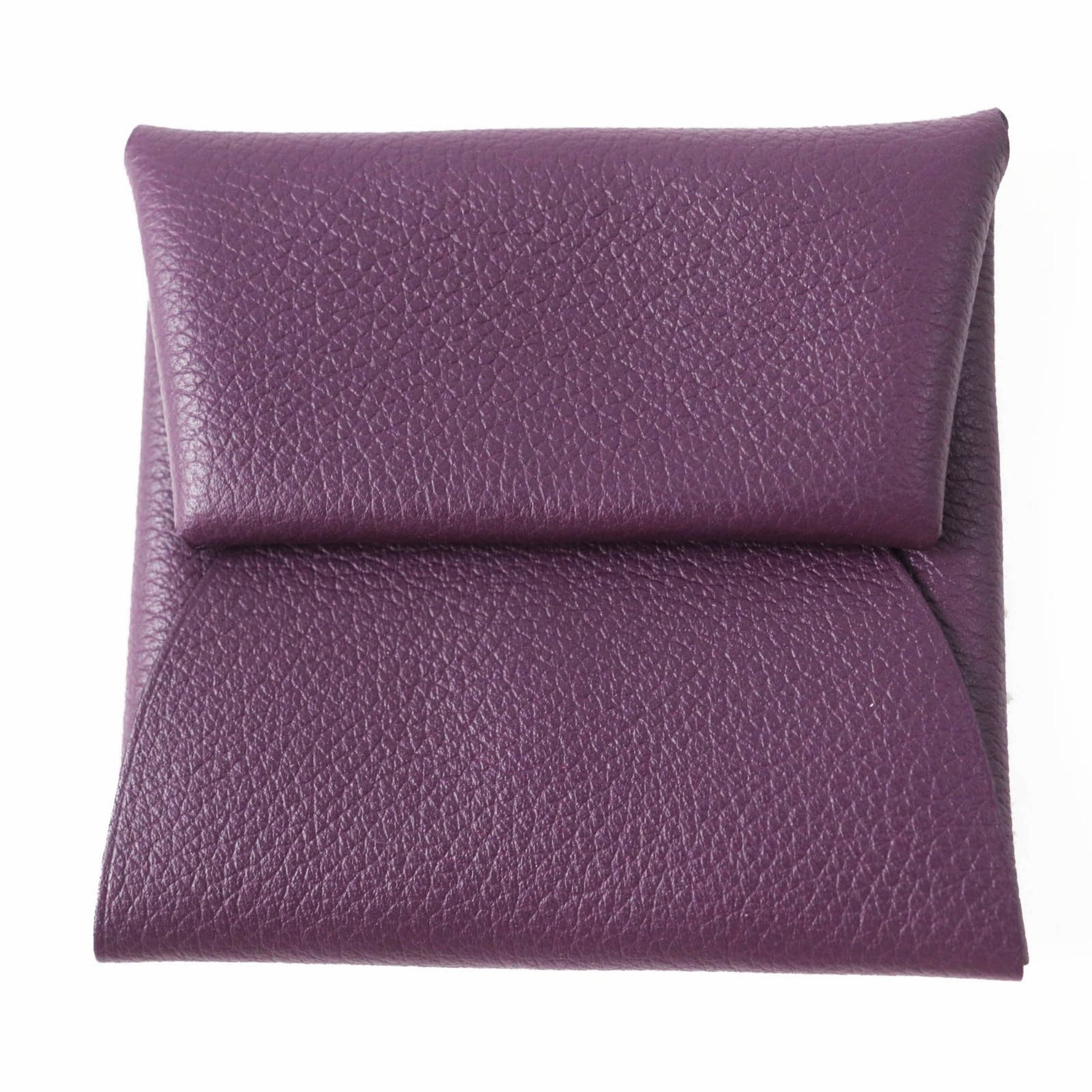 HERMES Bastia Verso Cassis Rouge Garance Silver Hardware Evercolor Wallet/Coin Case with U Stamp and Box, Authentic Made in France