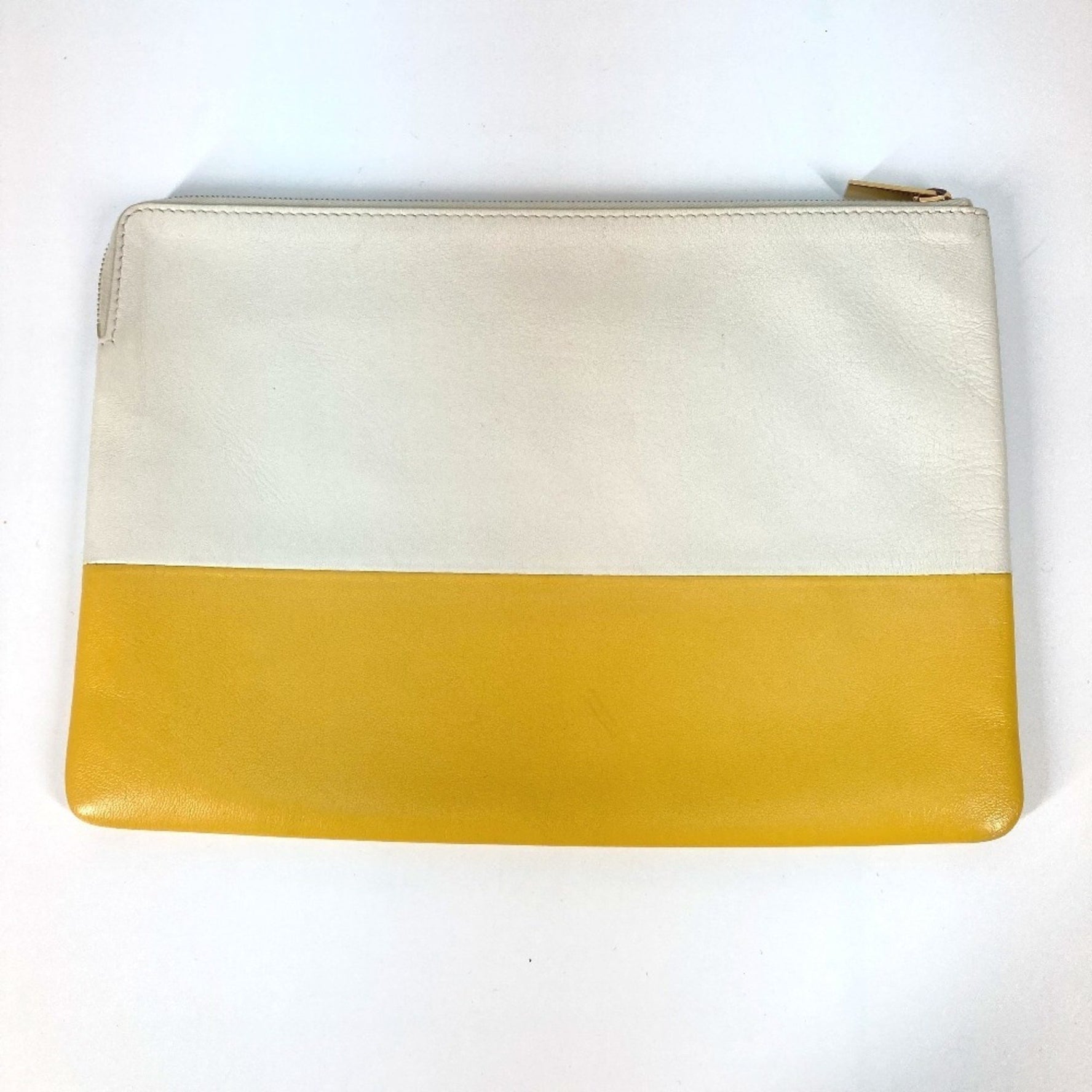 CELINE Two-tone Pouch Clutch Bag Leather White x Yellow