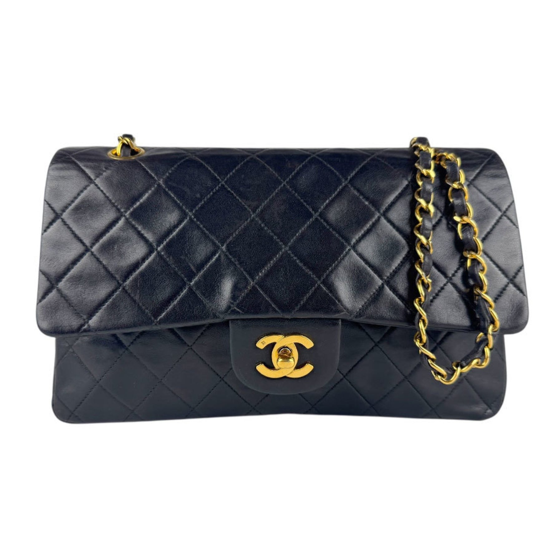 CHANEL Double Flap Matelasse Shoulder Bag in Lambskin, and Gold