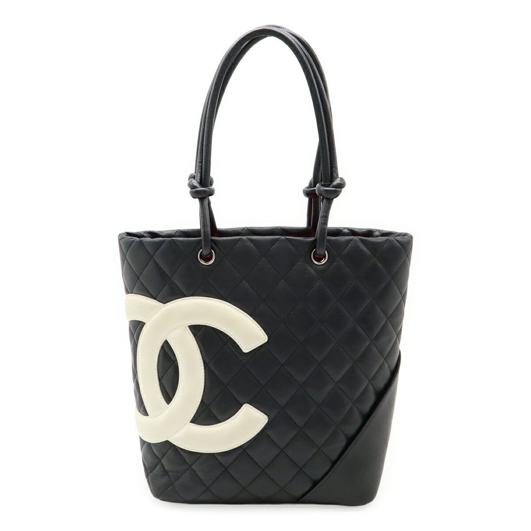 CHANEL Cambon Medium Tote Shoulder Bag in Soft Calfskin, Black and White