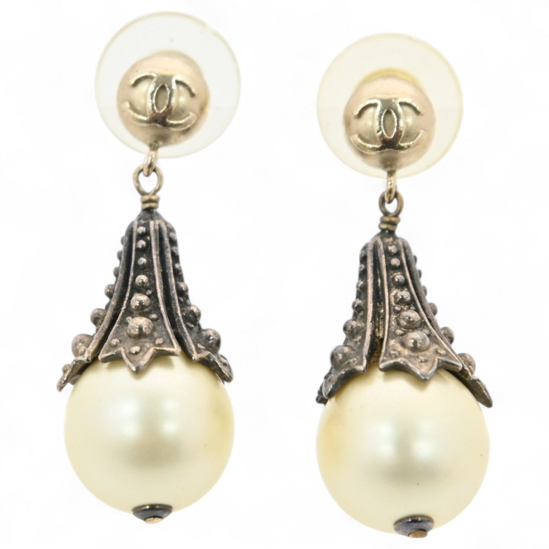Chanel Coco Mark Earrings, Pearl x Gold