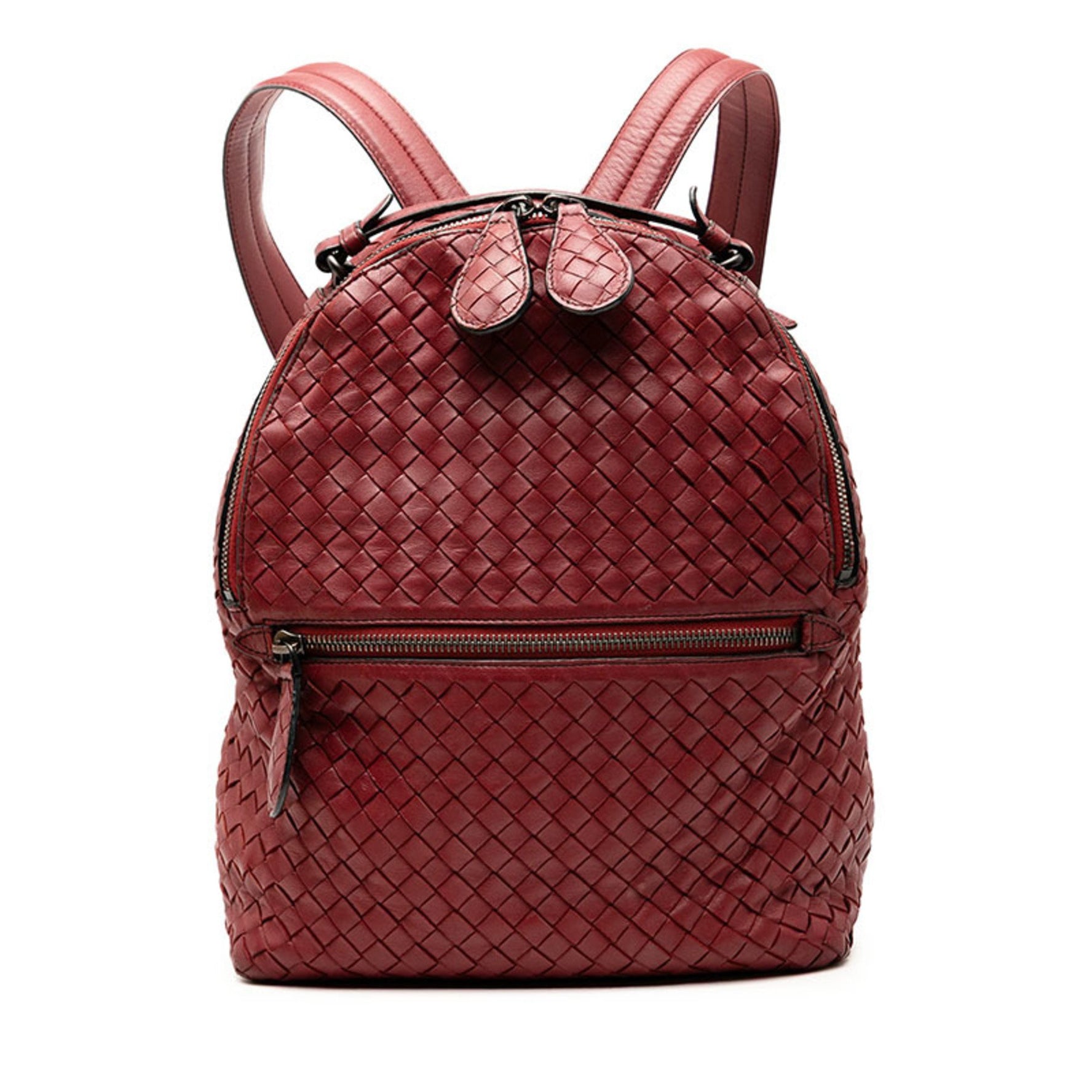 Bottega Veneta Intrecciato Backpack, Wine Red Leather