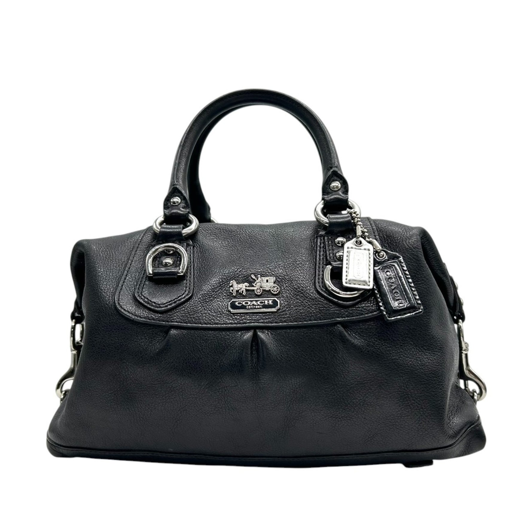 COACH Madison Handbag/Shoulder Bag Satchel in Pebbled Leather with Gathered Horse and Carriage Logo, Size