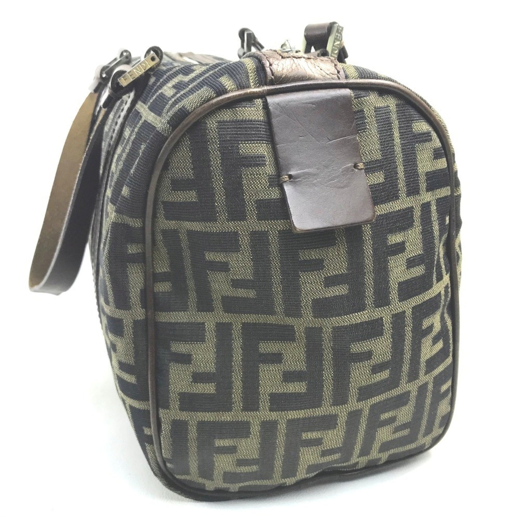 FENDI Zucca FF Pattern Mini Boston Bag Handbag Canvas/Leather