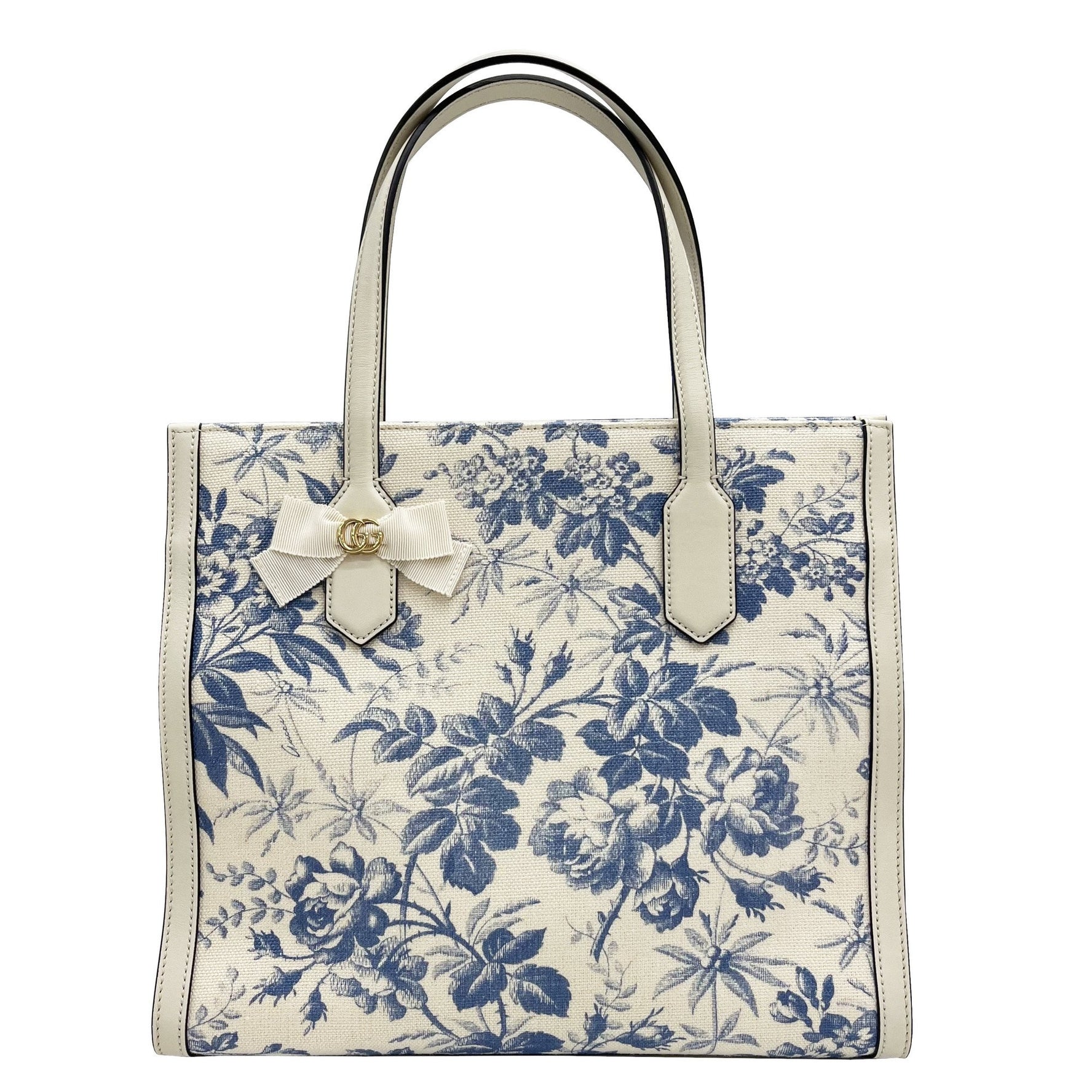 GUCCI Herbarium Tote Bag, Handbag, GG Canvas, Ribbon, Blue, Off-White, Japan Exclusive