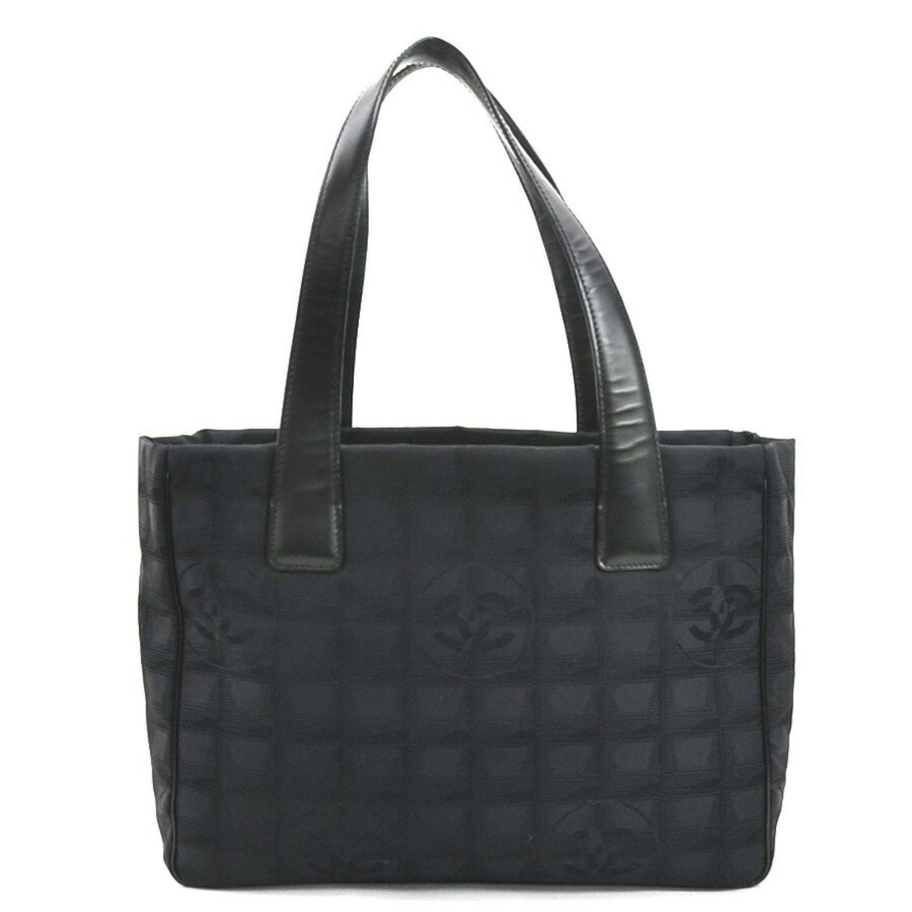CHANEL Shoulder Bag Tote New Travel Line Nylon Jacquard Leather Black Women's e59692g