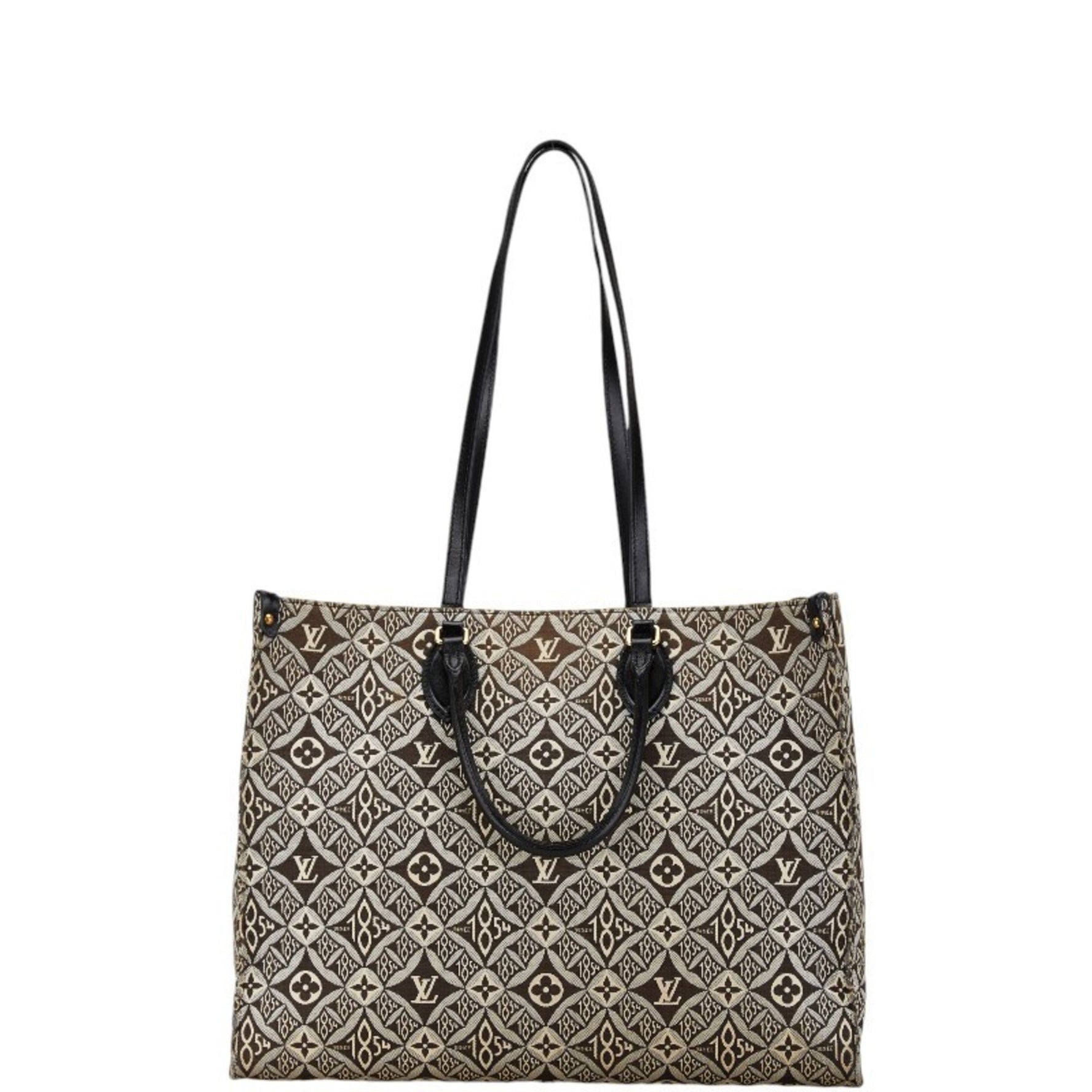 Louis Vuitton Monogram Jacquard On the Go GM Tote Bag Black White Canvas Leather