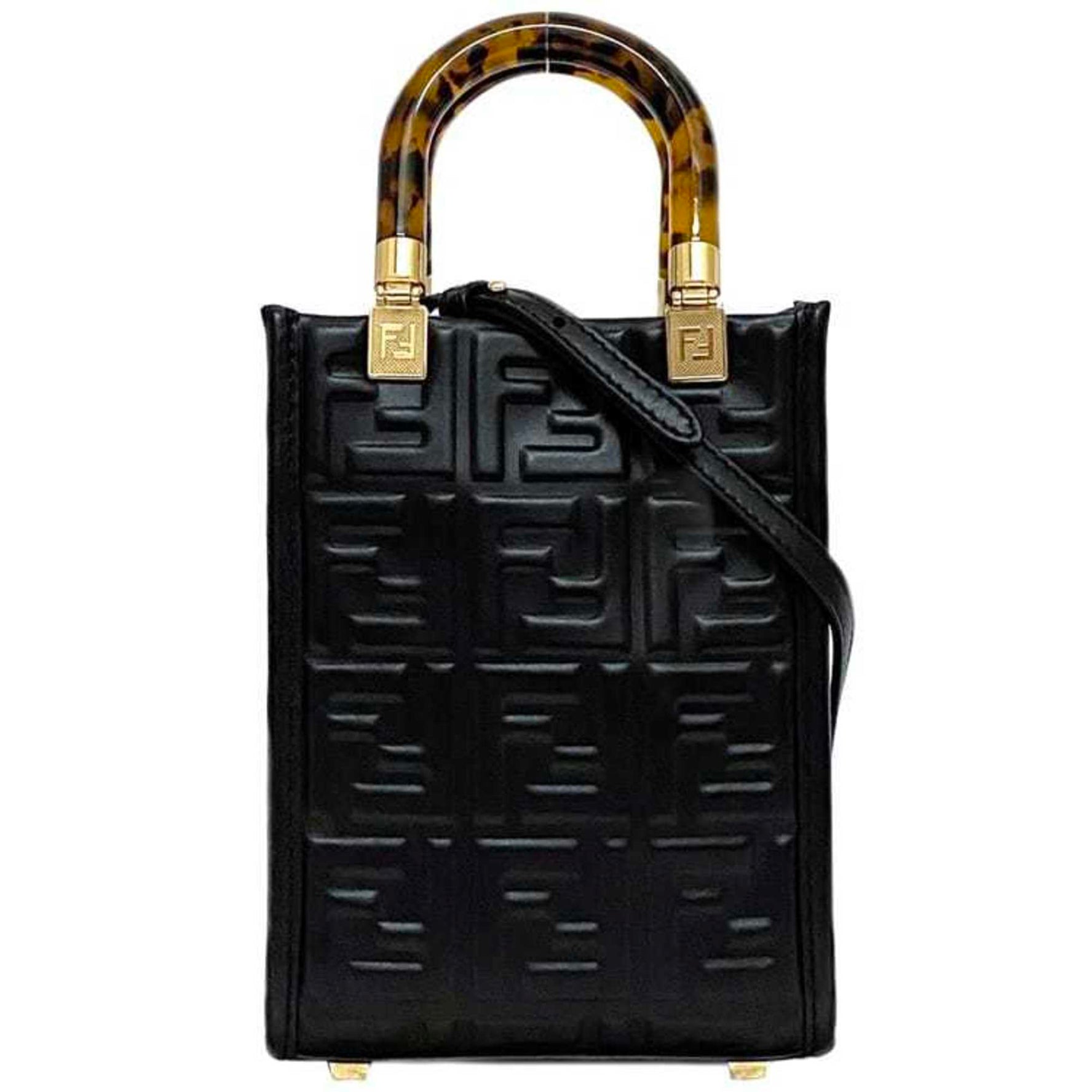 Fendi bag Sunshine Tortoiseshell Leather FF Embossed Compact