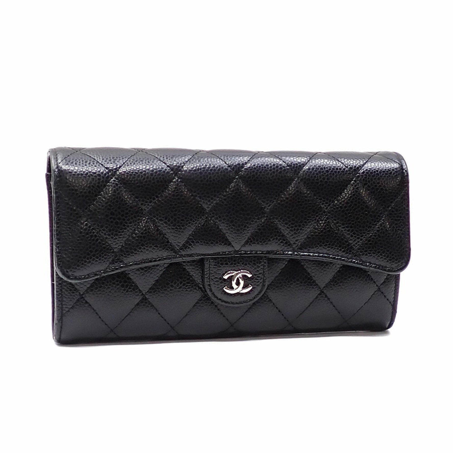 Chanel Matelasse Bifold Long Wallet, Caviar Leather, Coco Mark