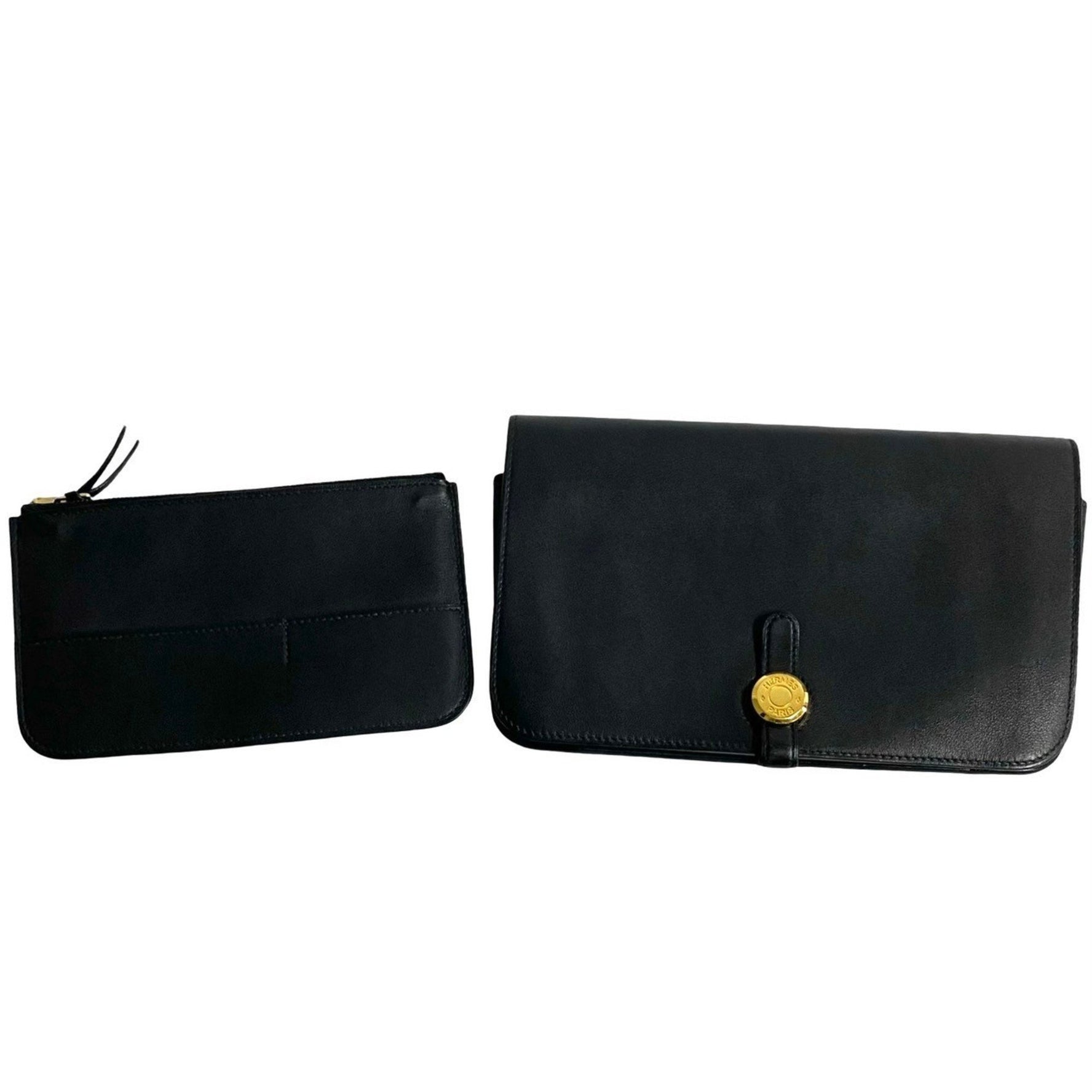 HERMES Dogon Duo GM Swift Leather Bifold Long Wallet in Black (27533)