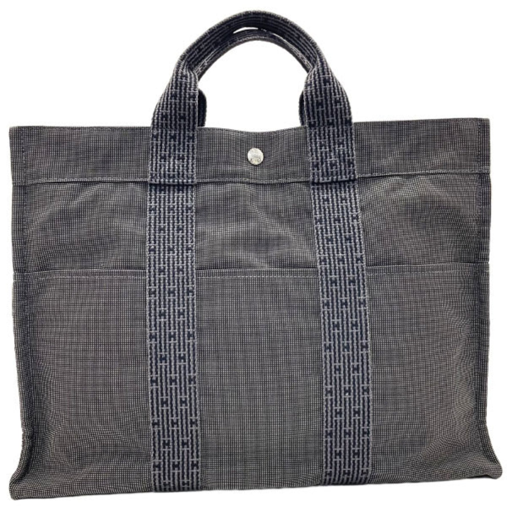 Hermes Tote Bag Air Line MM Nylon Canvas Grey HERMES Men's Women's Unisex AY-15205