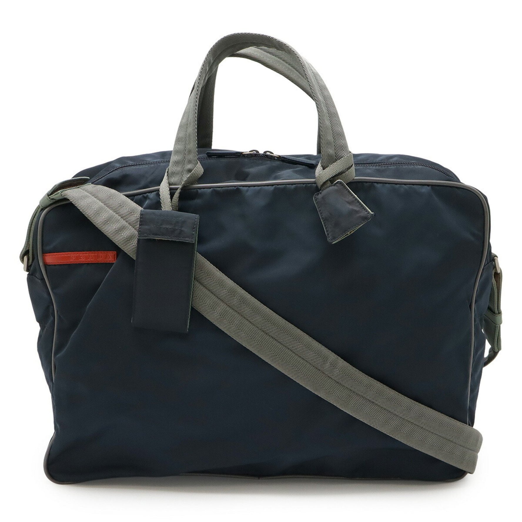 PRADA Sport Boston Bag, Travel Shoulder Nylon, BLEU, Dark Navy, Gray