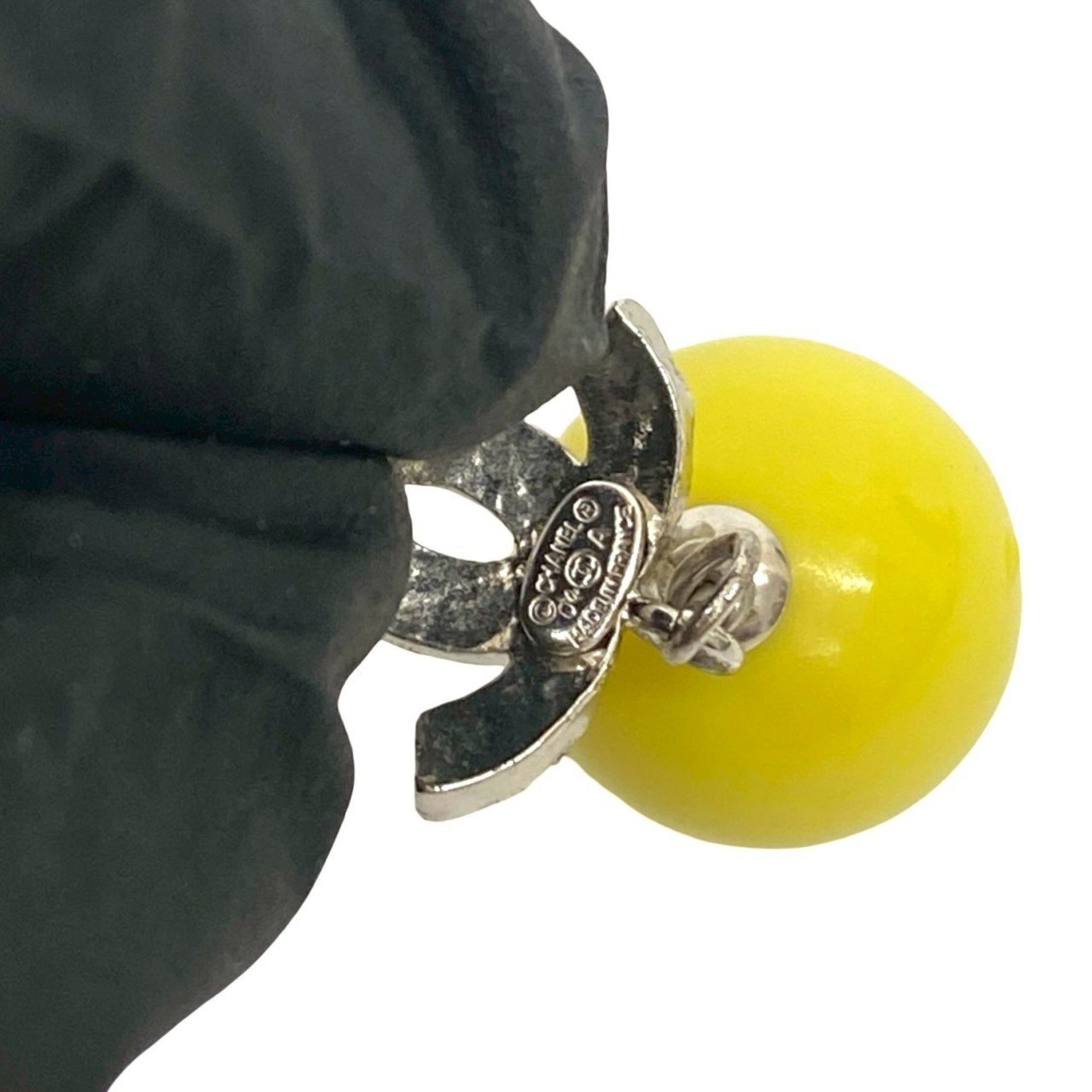 CHANEL Coco Mark Motif Metal Rhinestone Earrings, Silver and Yellow