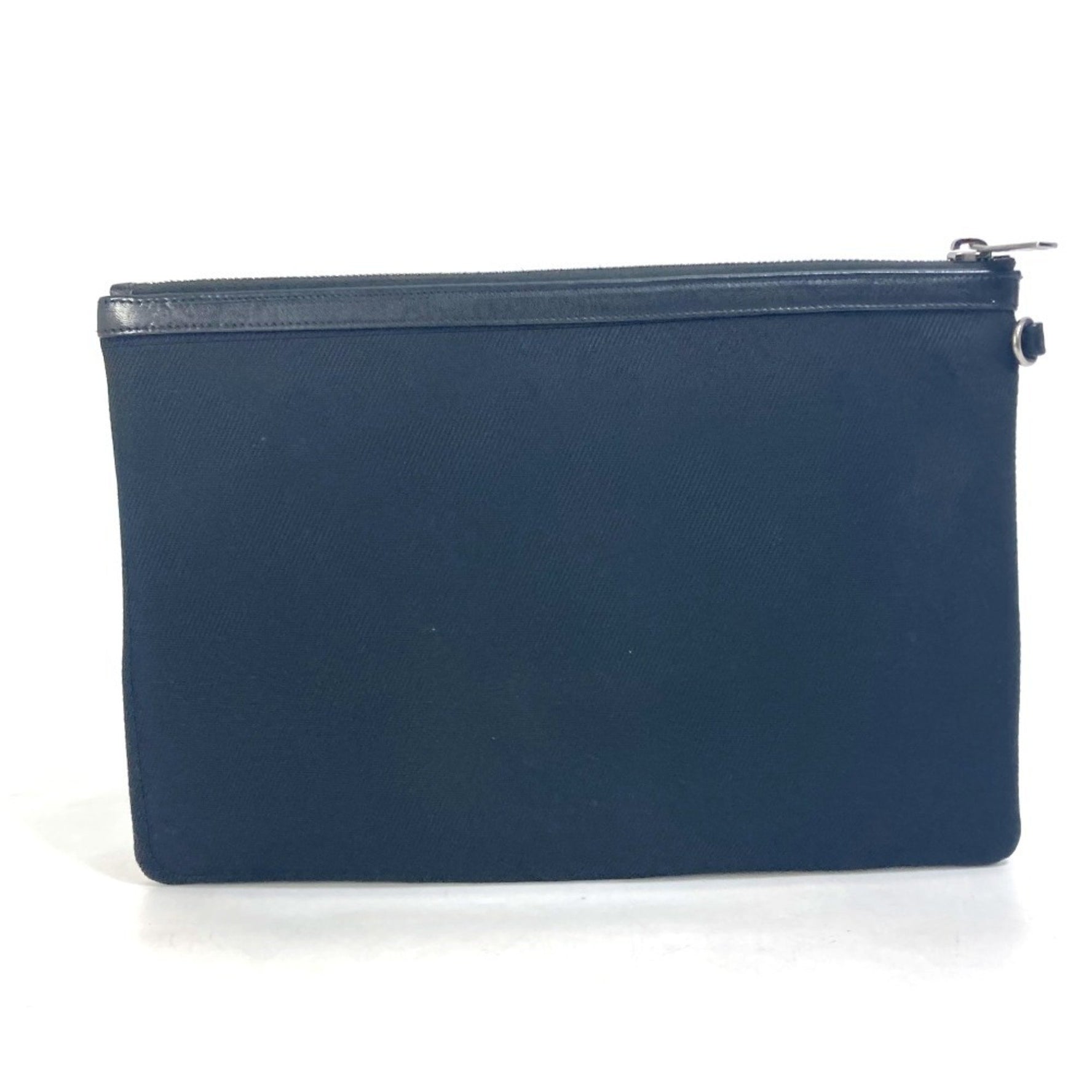 SAINT LAURENT Saint Laurent Paris RIVE GAUCHE Pouch Bicolor Clutch Bag Canvas Leather Men's Black
