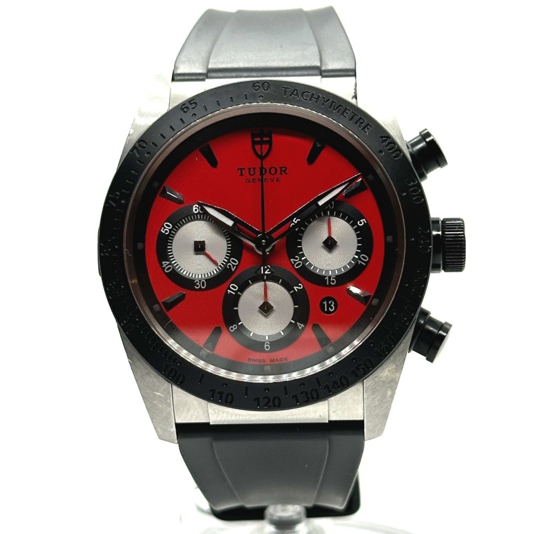 TUDOR Fastrider Chronograph Automatic Watch Stainless Steel Men's Red Dial Silver