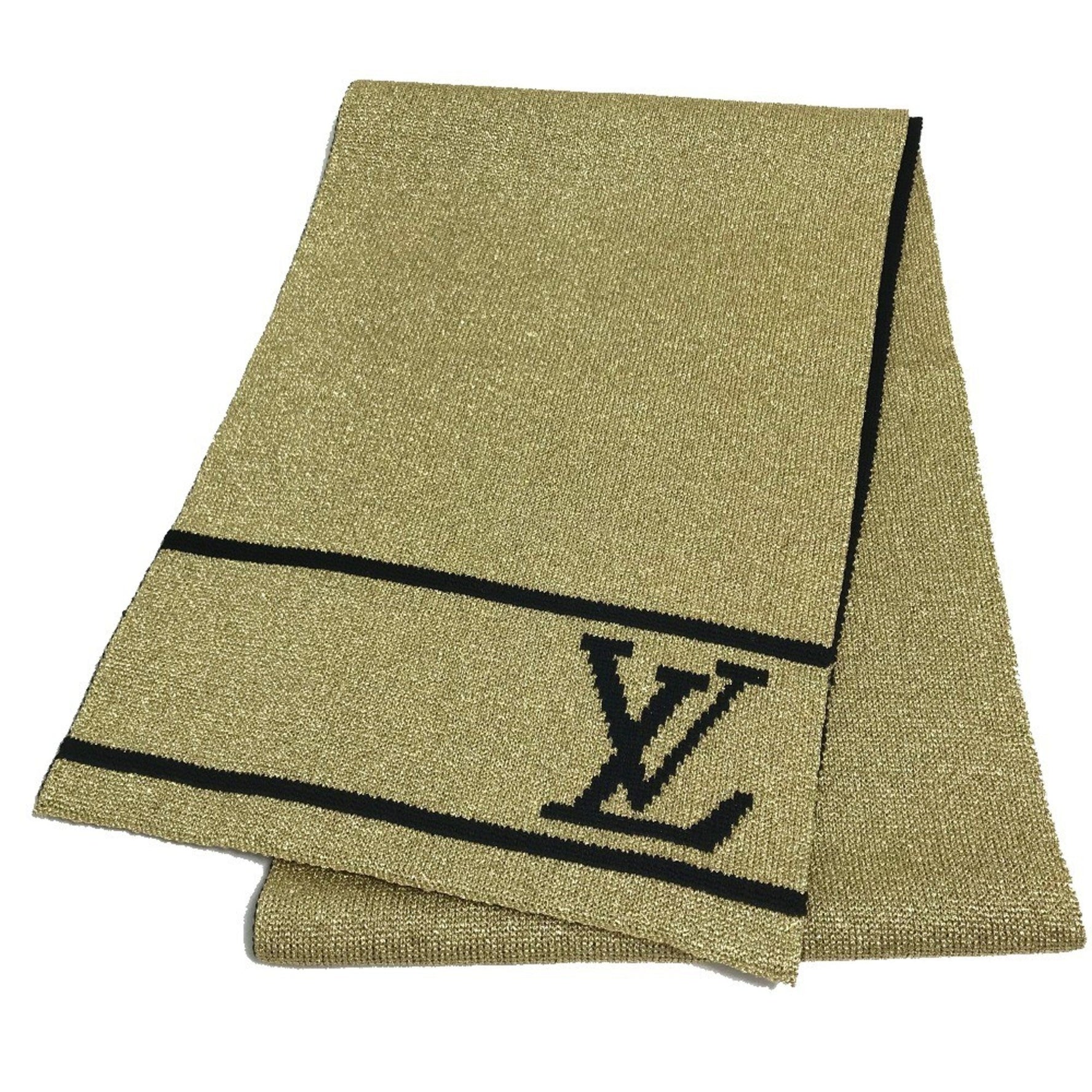 LOUIS VUITTON M76167 Echarpe Glitter Wool Scarf for Women, Gold and Black