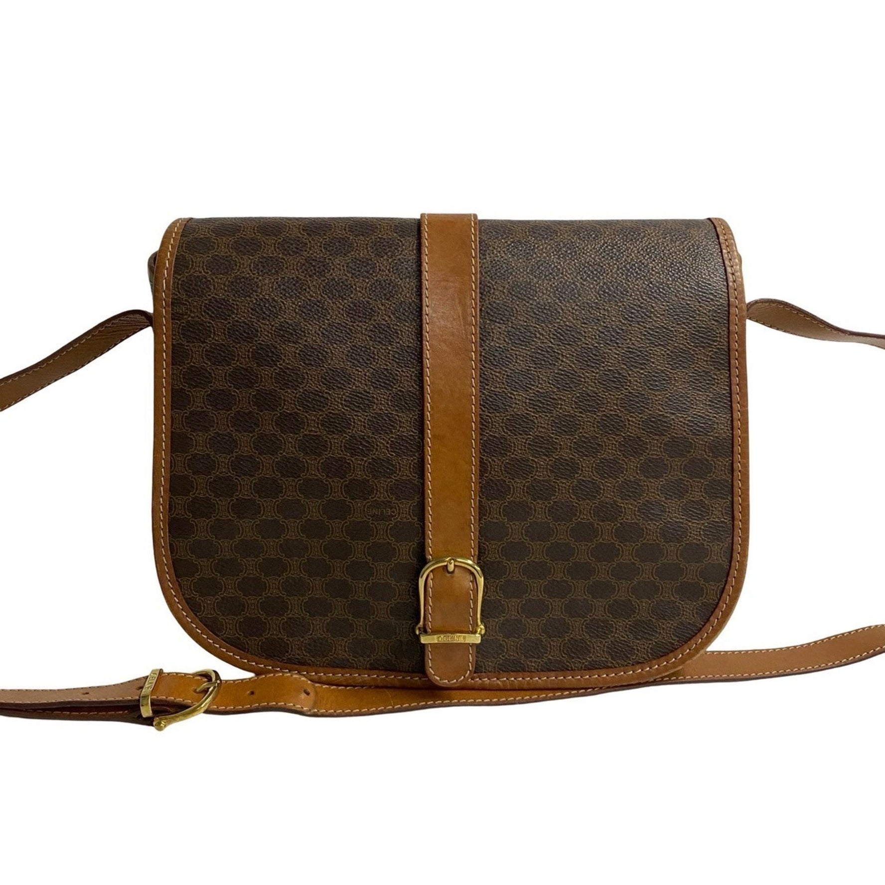 CELINE Vintage Macadam Blason Triomphe Leather Shoulder Bag/Pochette/Sacoche in