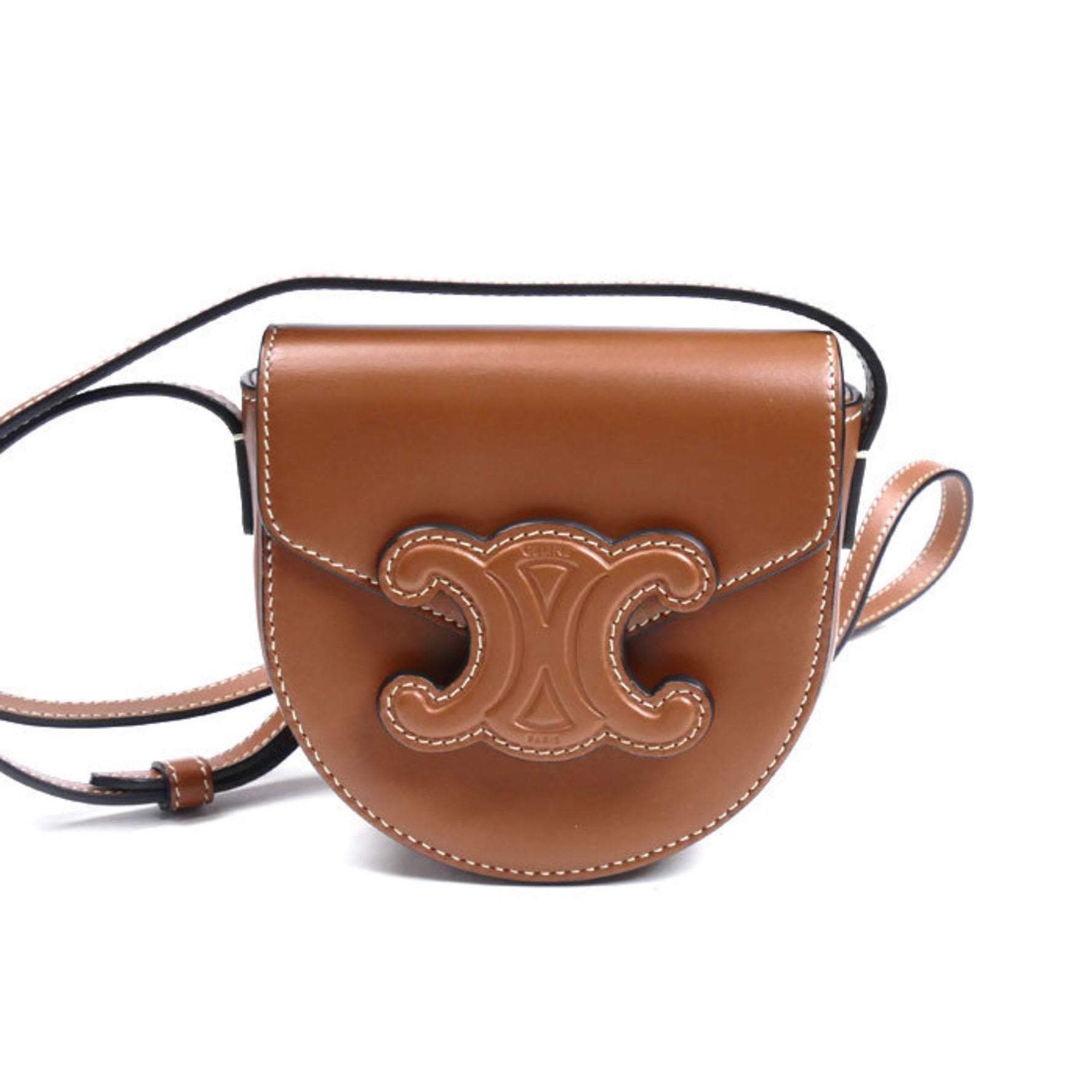 CELINE Mini Besas Cuir Triomphe Shoulder Bag, Tan