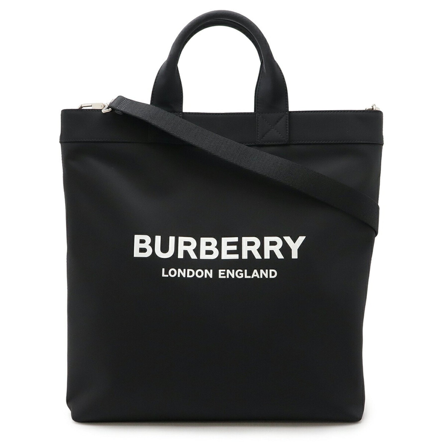 BURBERRY ARTIE Print Tote Bag Shoulder Nylon Leather Black