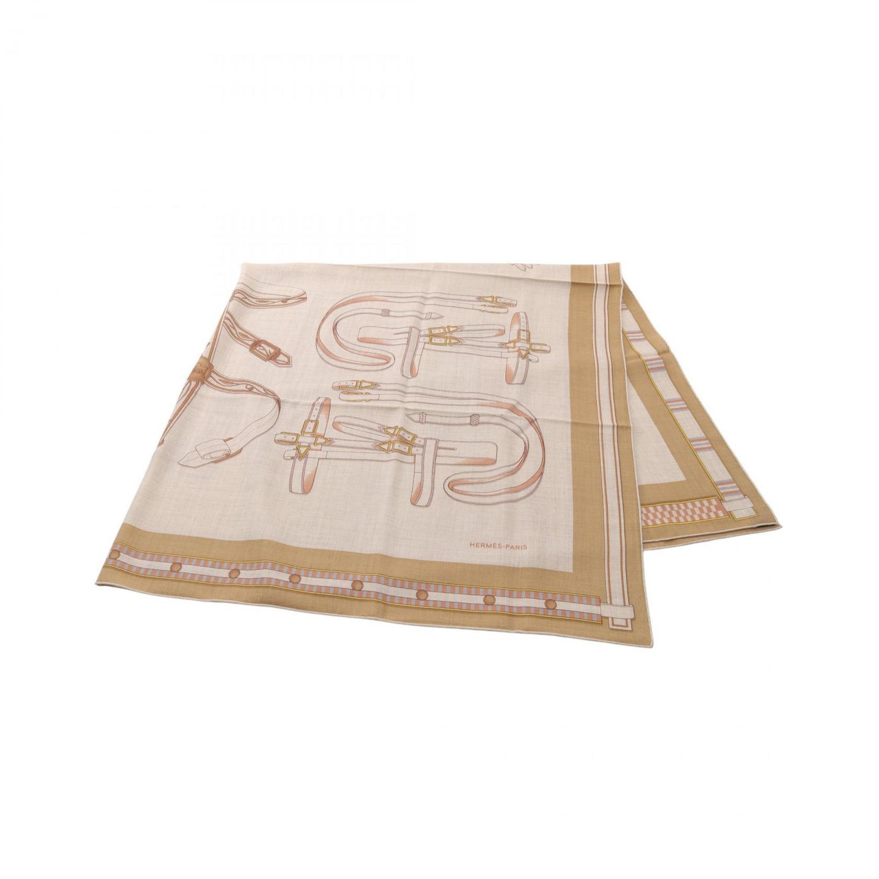 Hermes Carre Gean 140 LETTRES EQUESTRES Scarf Silk Cashmere Beige Multicolor