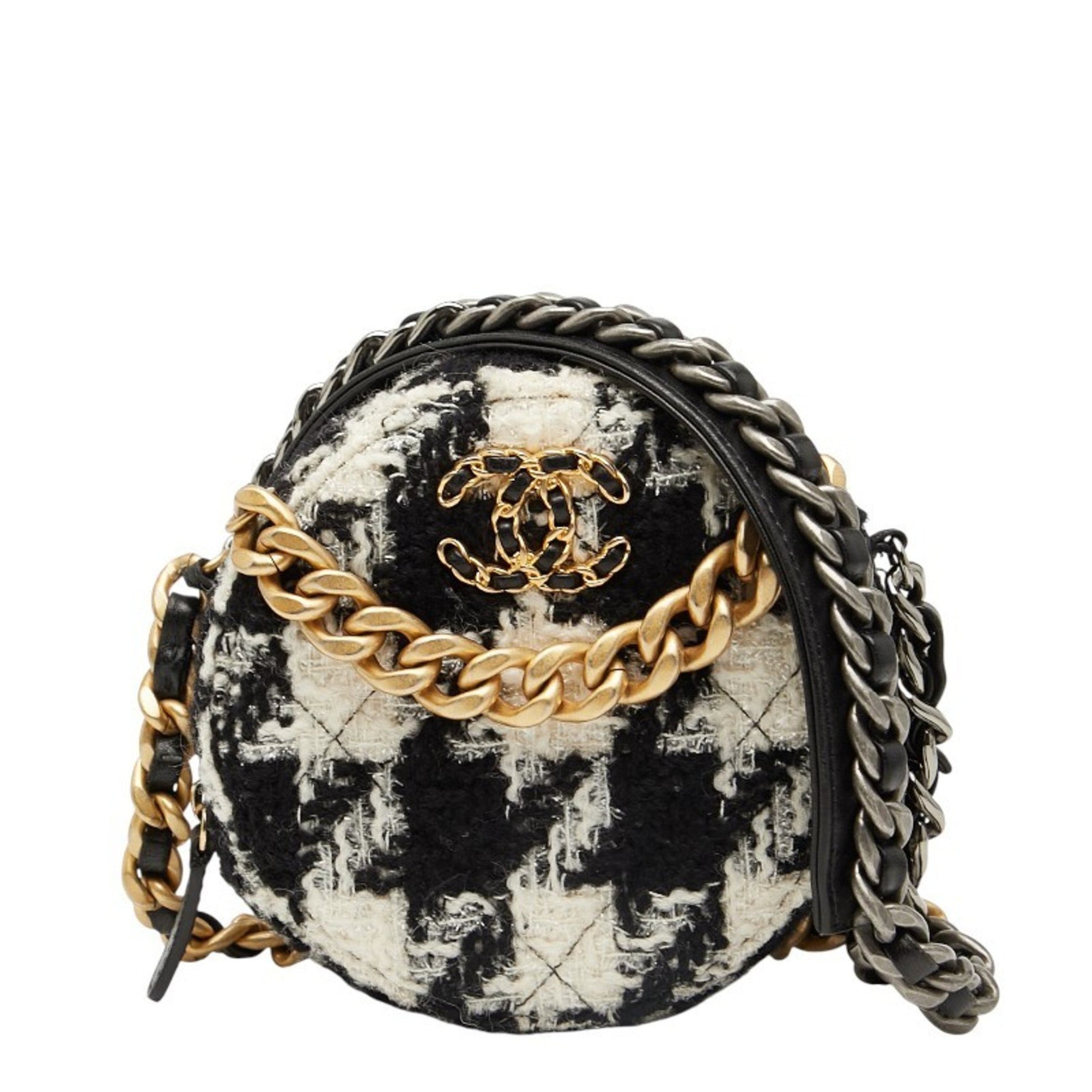 Chanel Coco Mark Chain Shoulder Bag in Black and White Tweed Leather