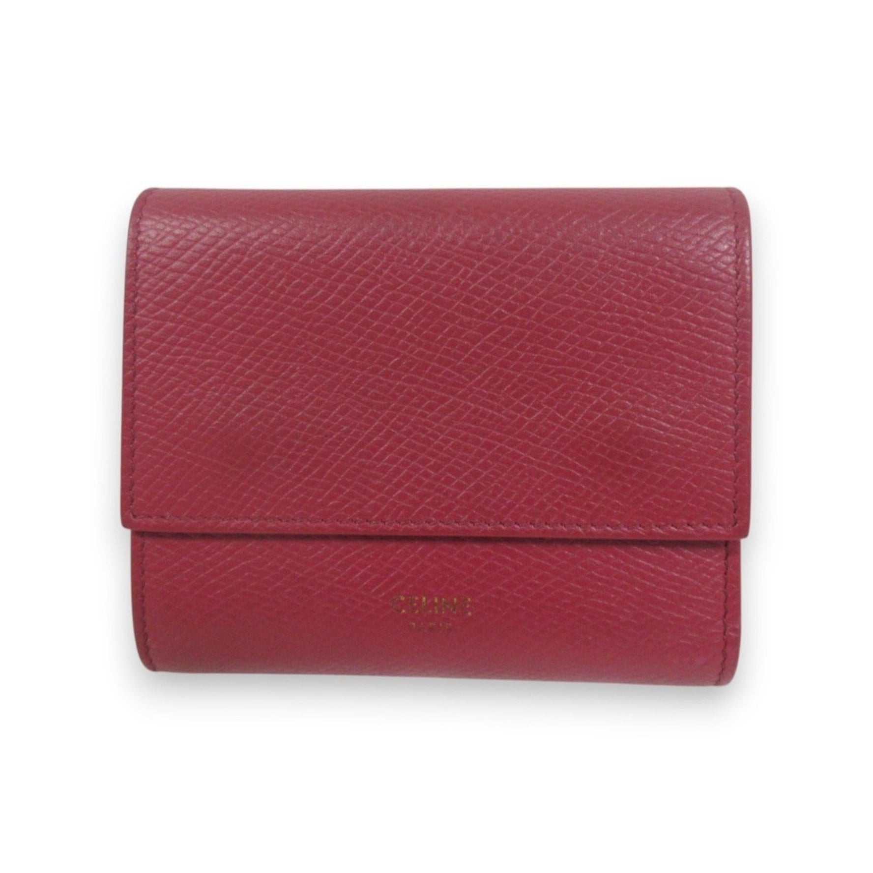 CELINE Small Trifold Wallet Leather Tri-fold Compact Red