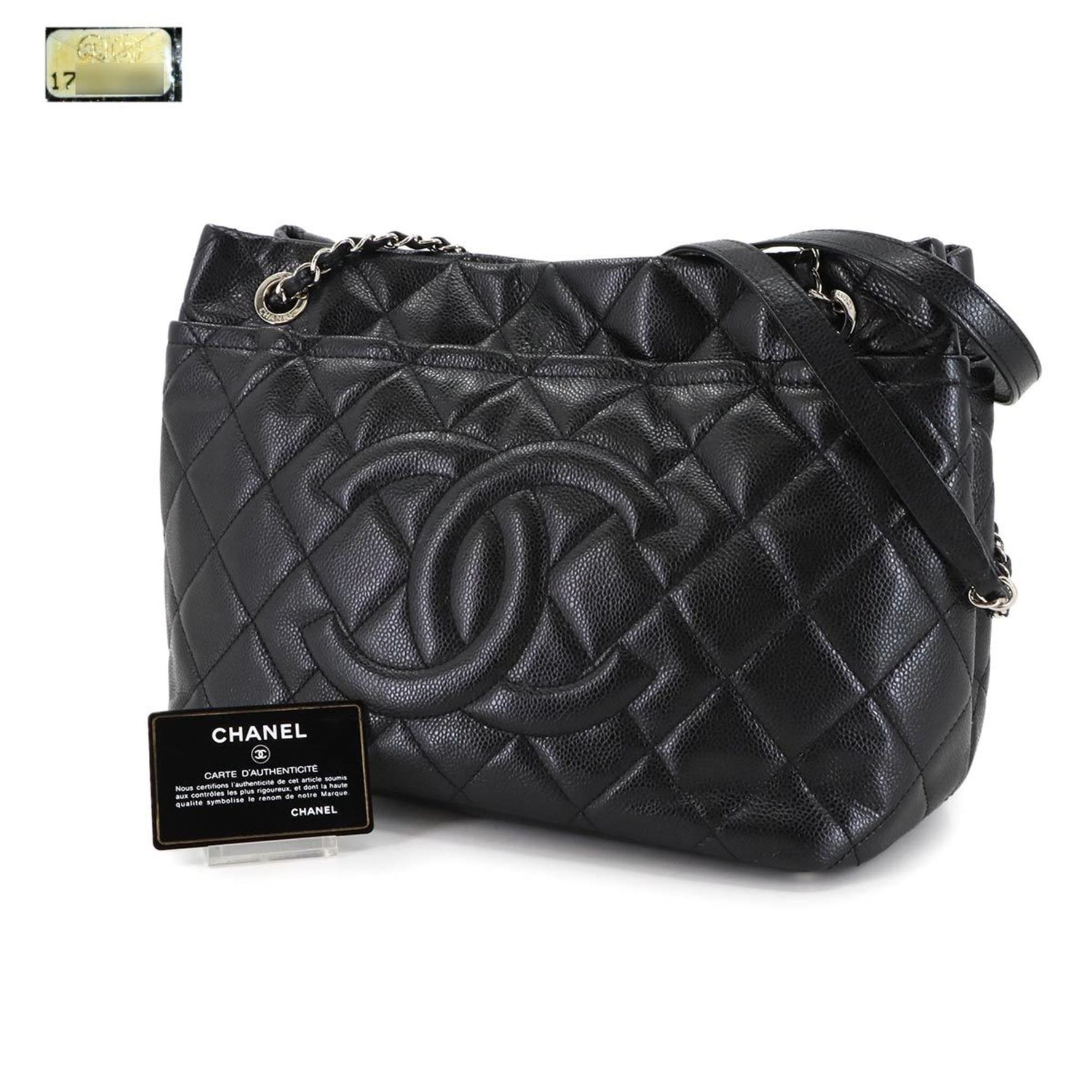 CHANEL Matelasse Chain Tote Bag in Caviar Leather with and Silver Hardware