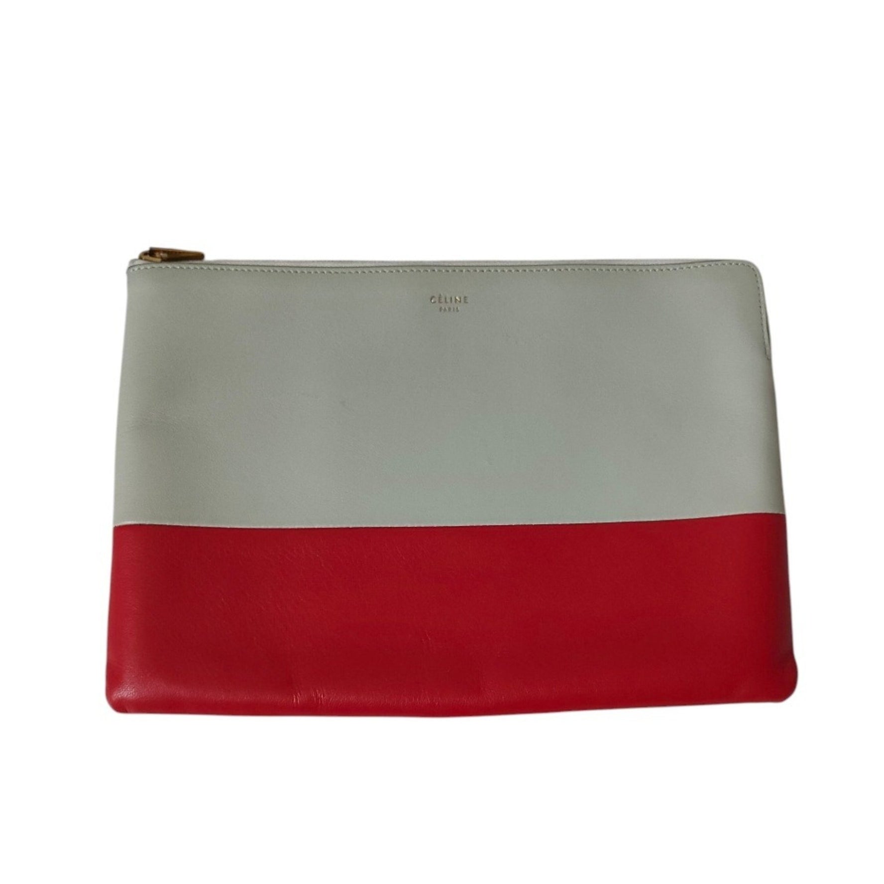 CELINE Phoebe Period Two-Tone Leather Clutch Bag, Gray and Red