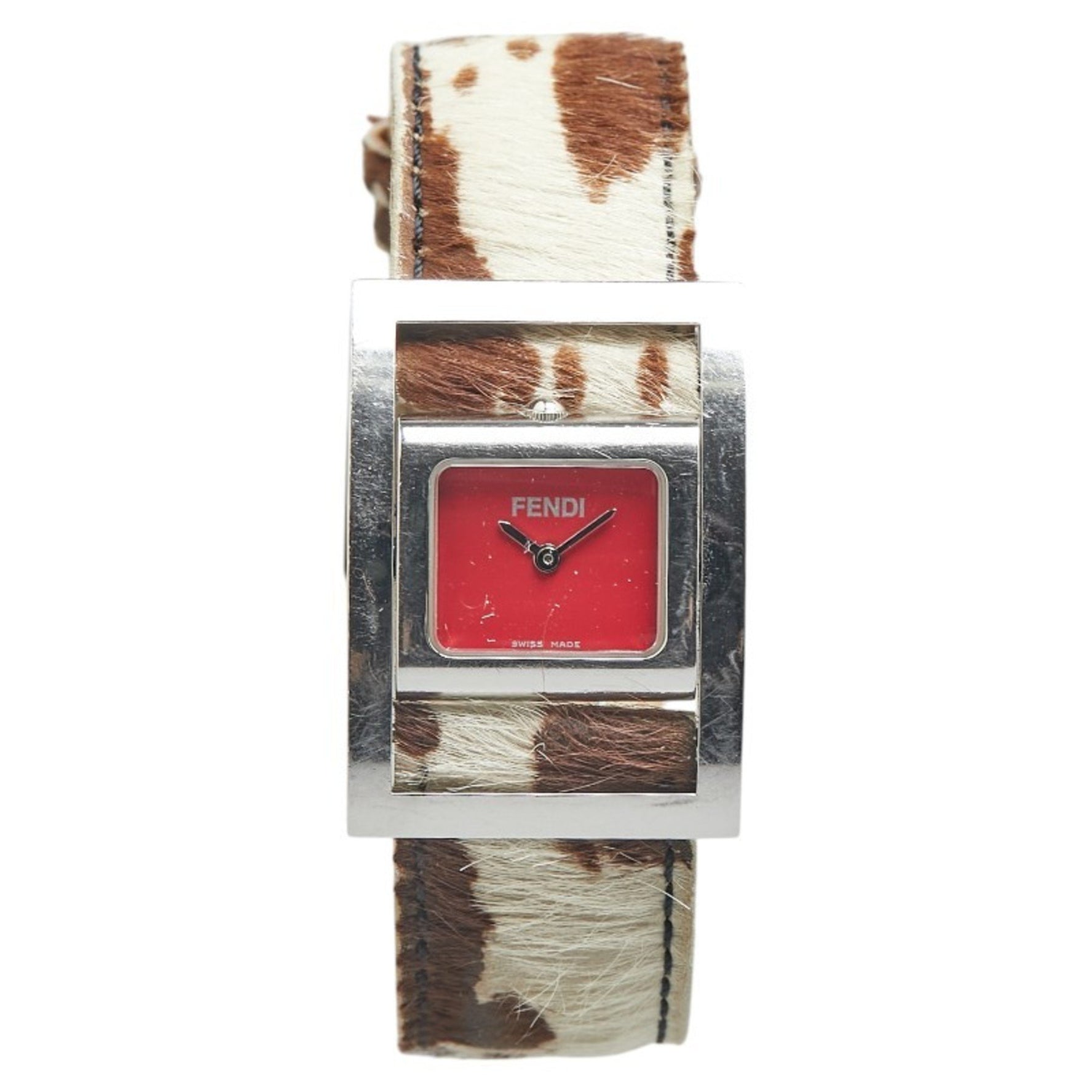 Fendi Registered Model Gyro Watch, Quartz Movement, Red Dial, Stainless Steel, and Porcelain Leather
