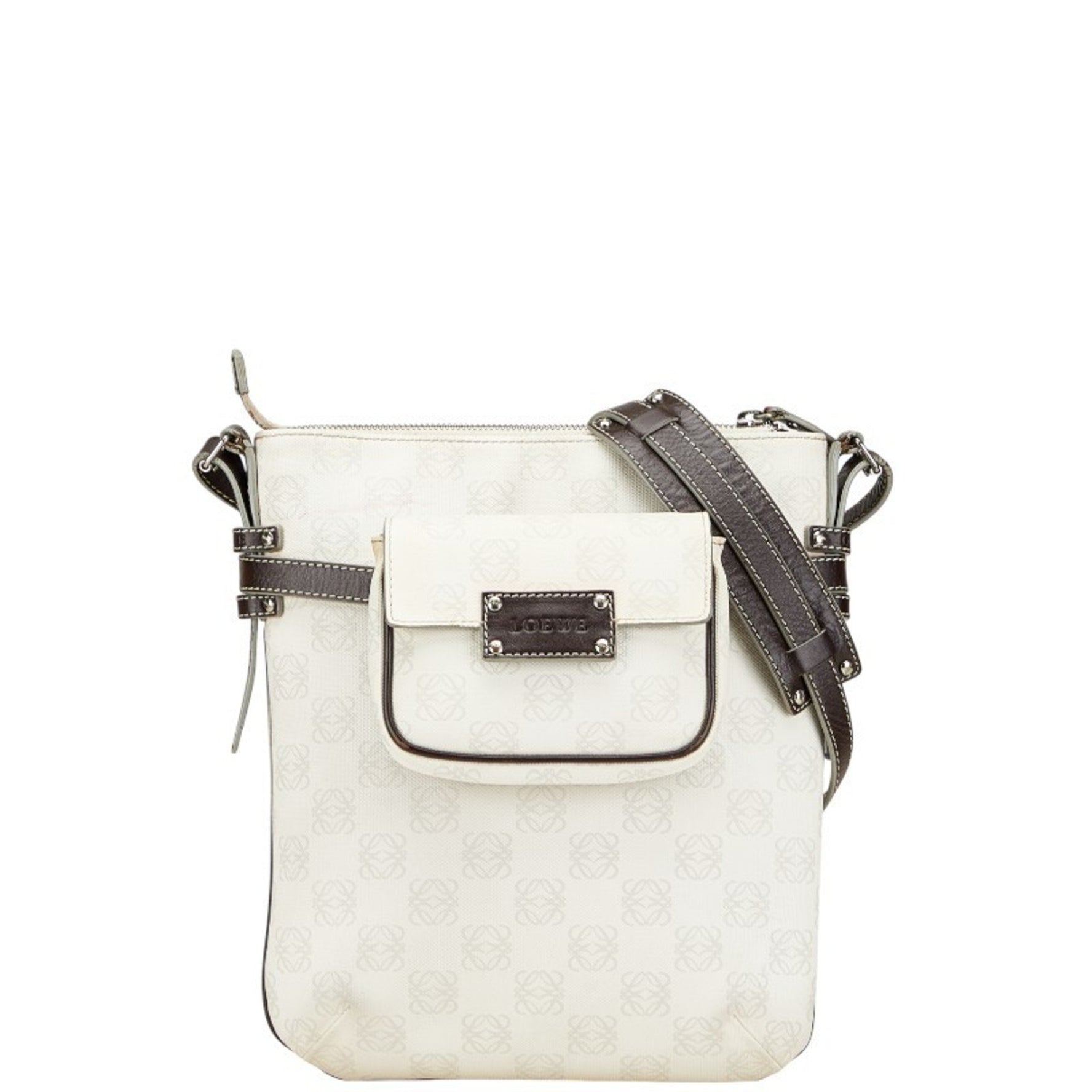 LOEWE Anagram Shoulder Bag in White and Brown Leather