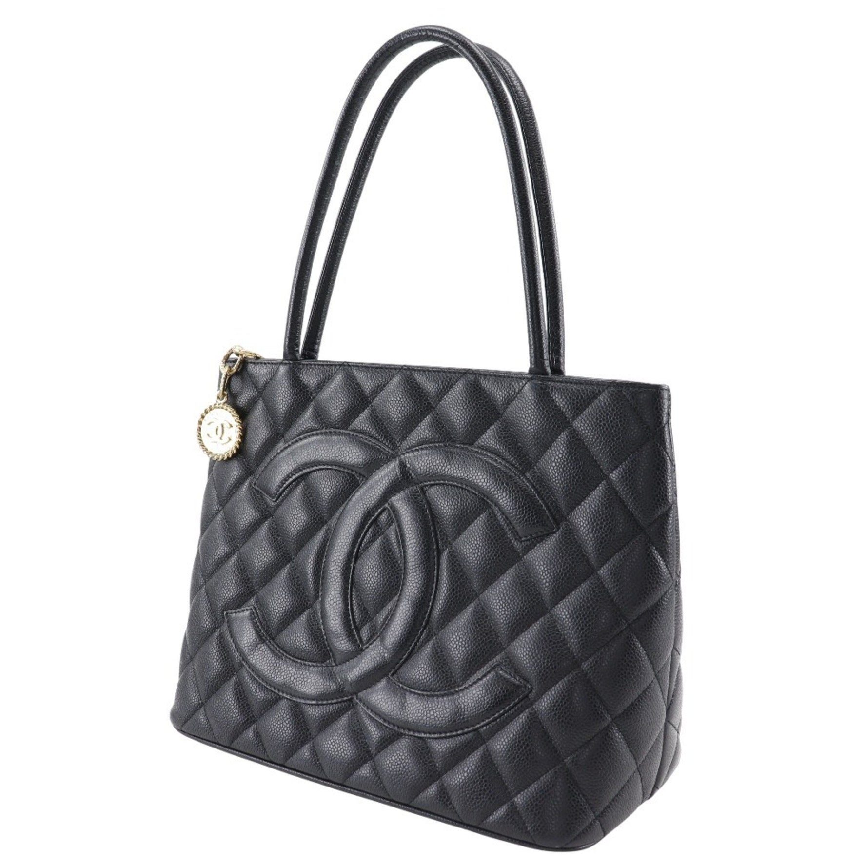 CHANEL Reprint Tote Bag A01804 Caviar Skin Black A5 Medallion for Women