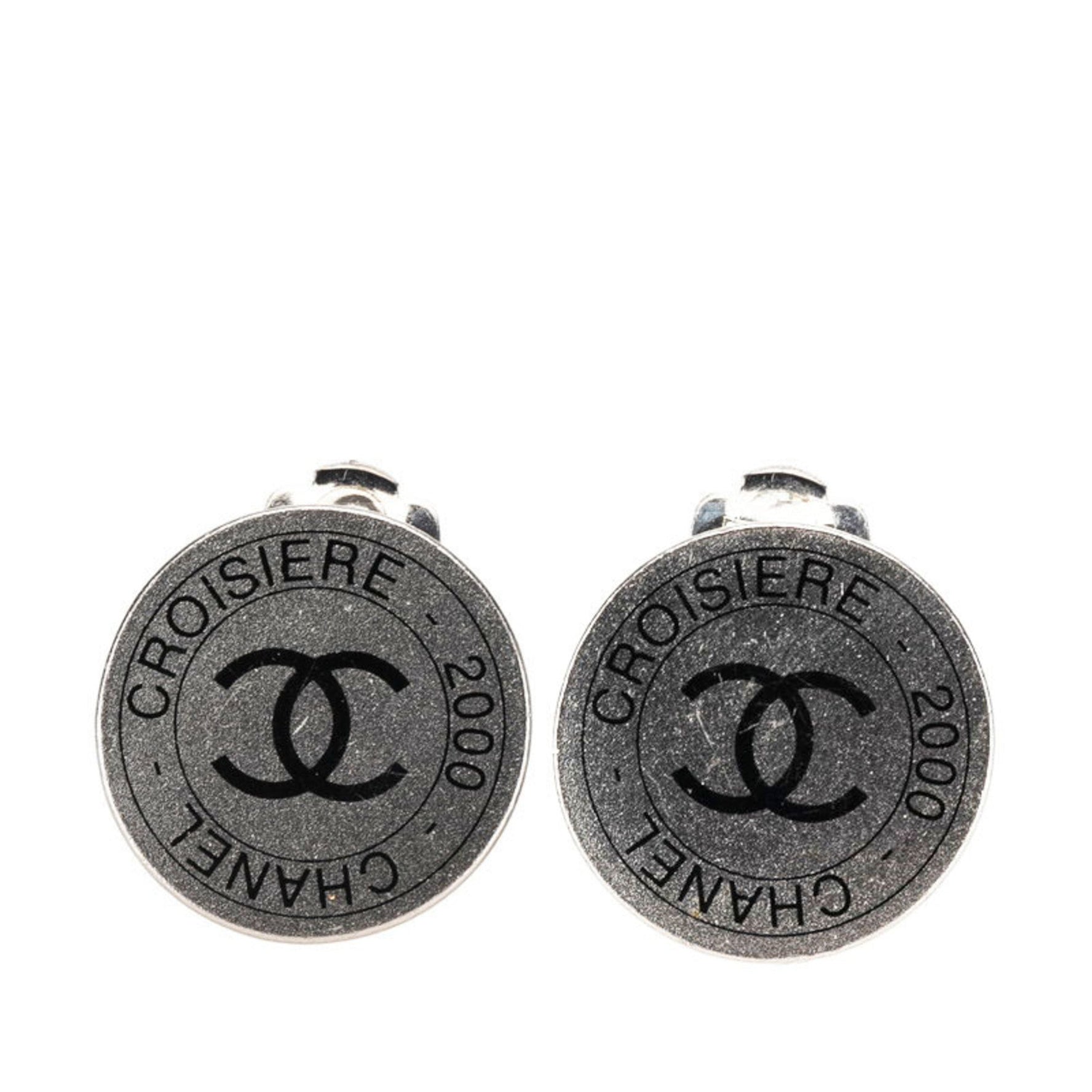 CHANEL Coco Mark CROISIERE 2000 Earrings in Silver and Black Metal