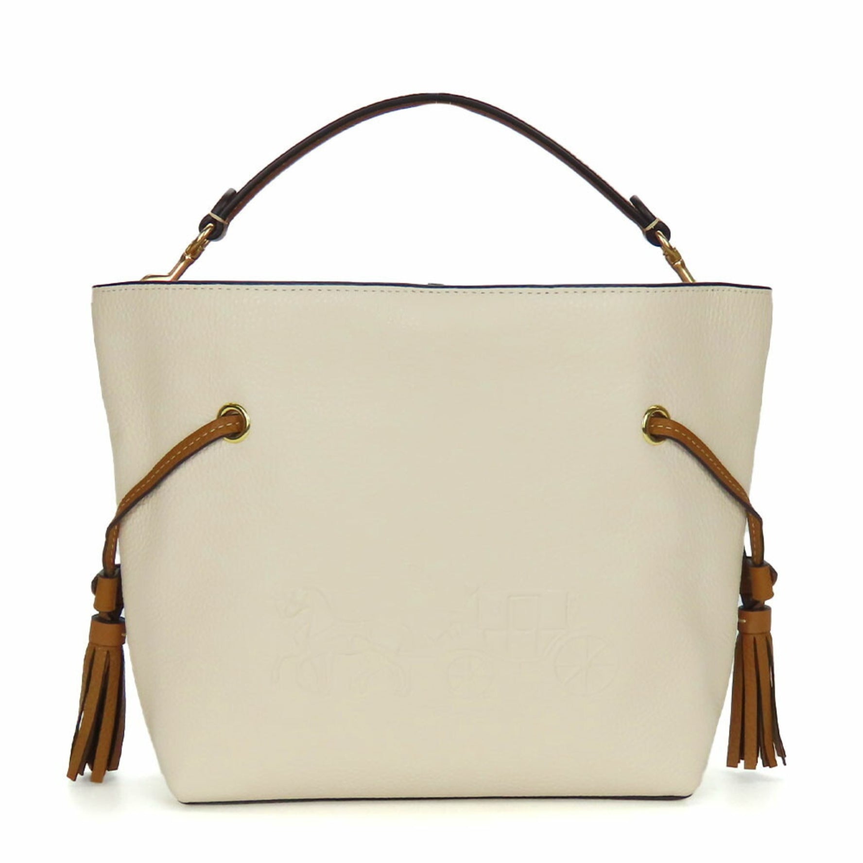 Coach Shoulder Bag Leather White Brown