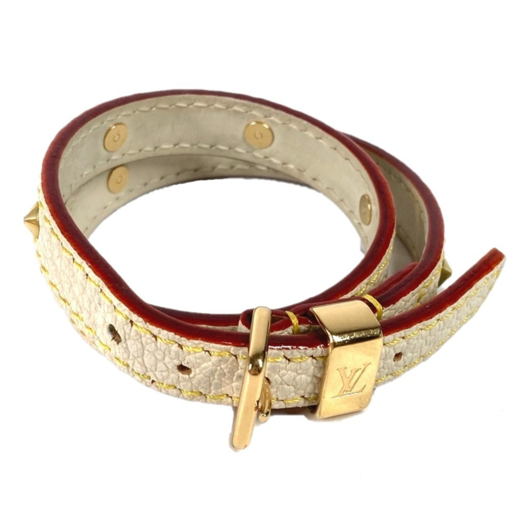 LOUIS VUITTON Suhali Brass Les Double Tours Bracelet, Women's, Leather, Blanc White