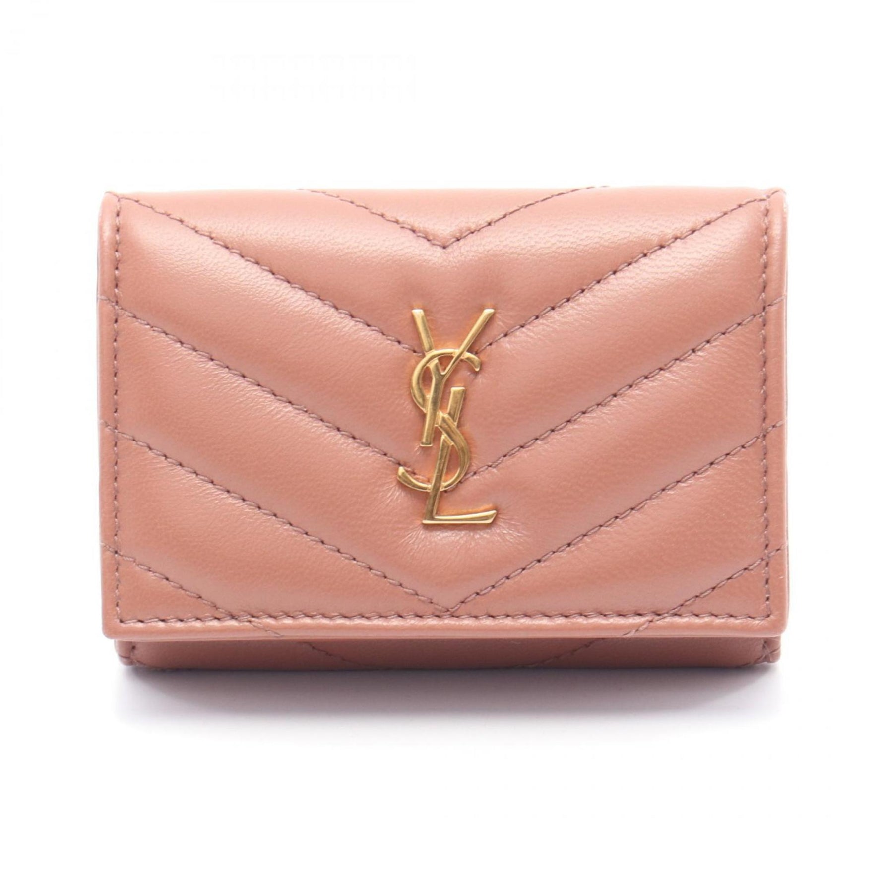 Saint Laurent Origami Tiny Tri-fold Wallet Leather Women's Pink